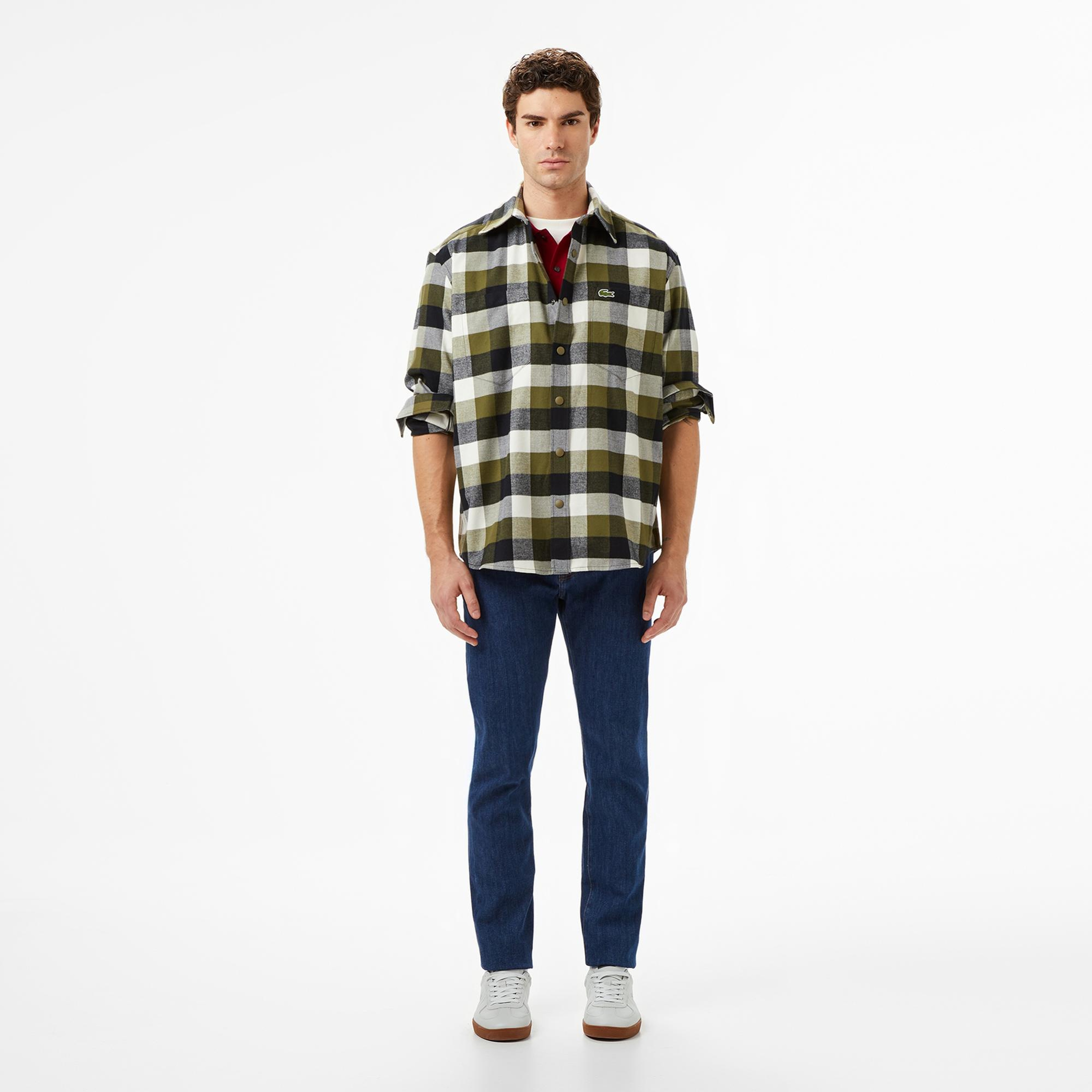 Lacoste Erkek Relaxed Fit Kareli Haki Gömlek