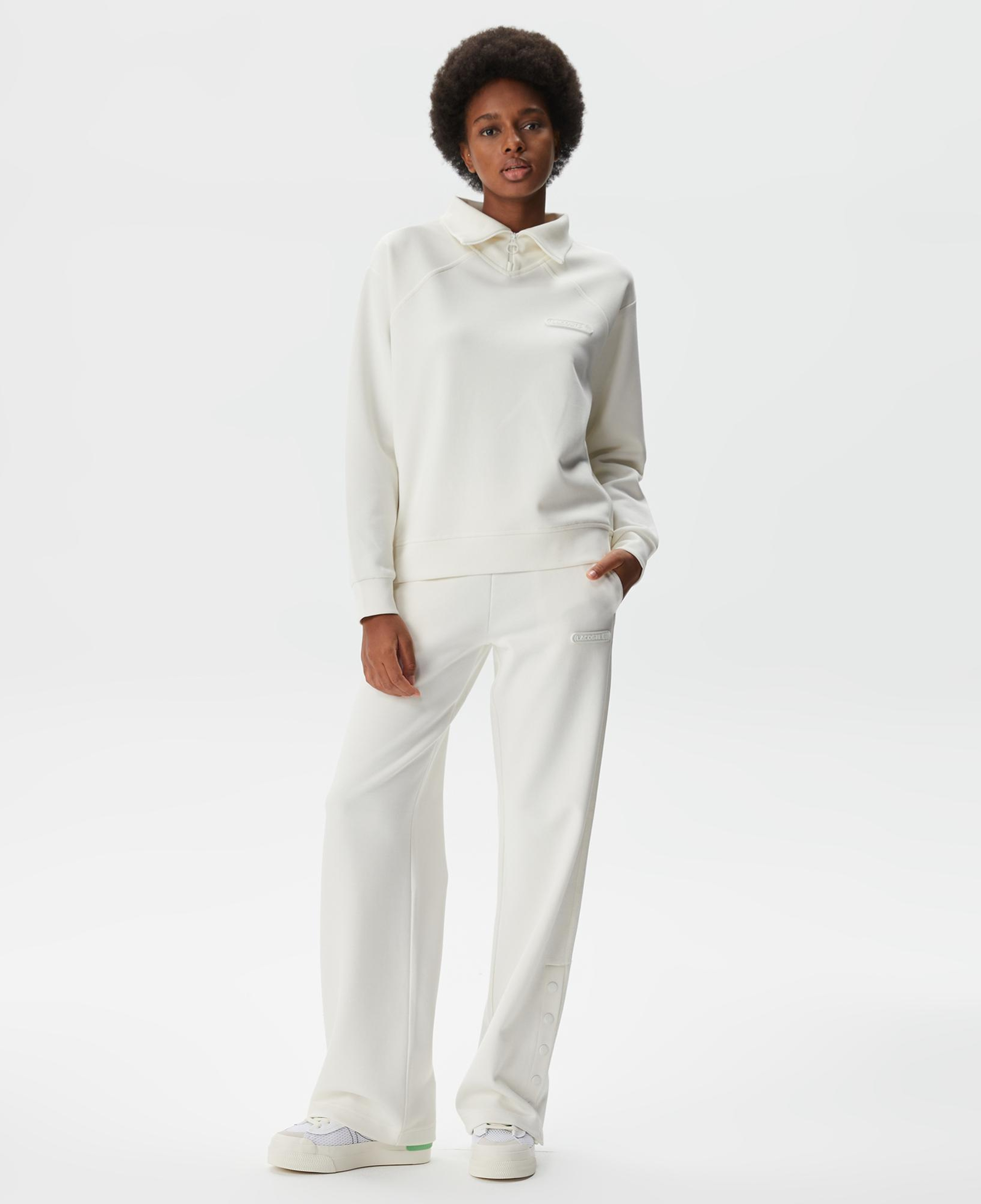 Lacoste Kadın Regular Fit Fermuarlı Dik Yaka Beyaz Sweatshirt