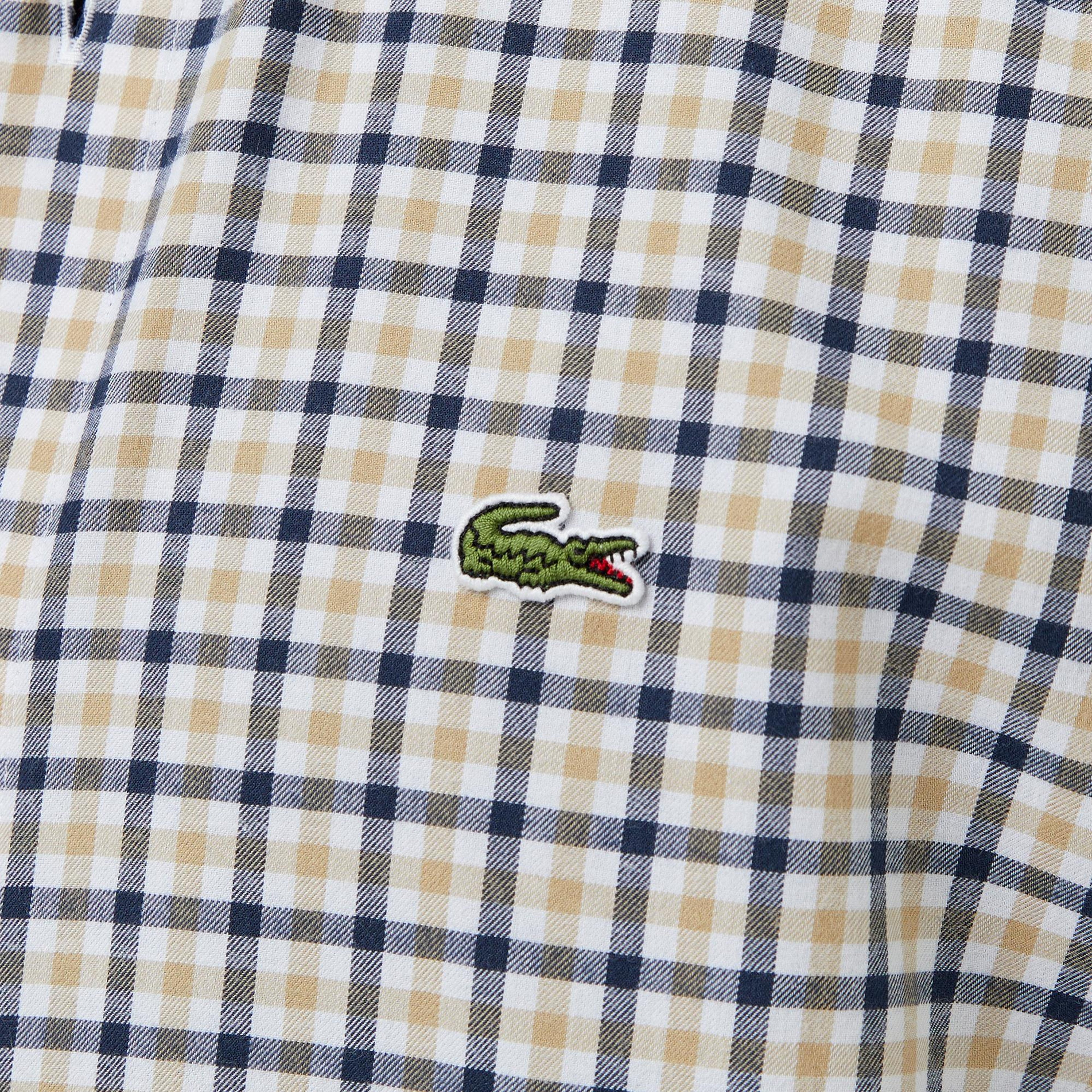 Lacoste Erkek Regular Fit Düğmeli Yaka Kareli Kahverengi Gömlek