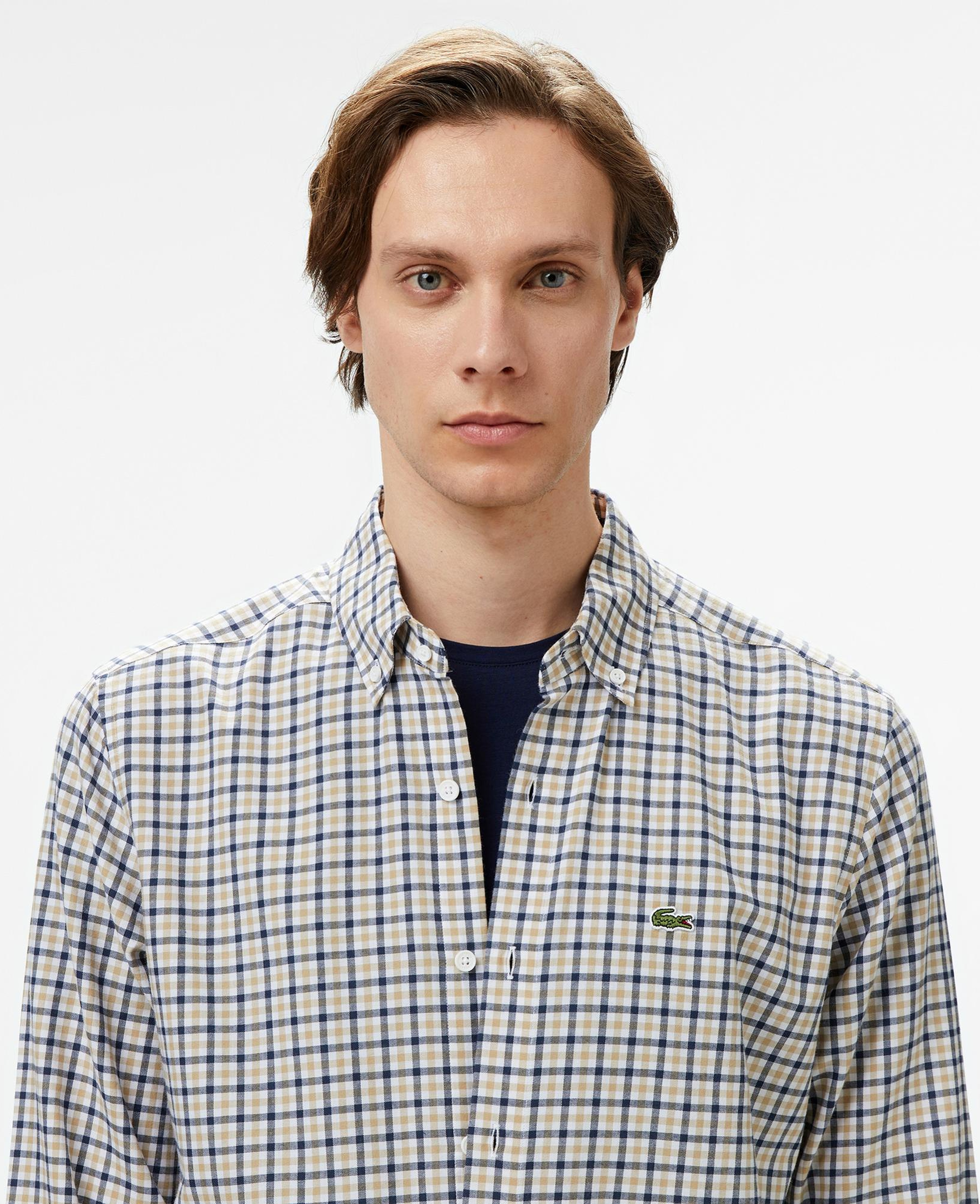 Lacoste Erkek Regular Fit Düğmeli Yaka Kareli Kahverengi Gömlek