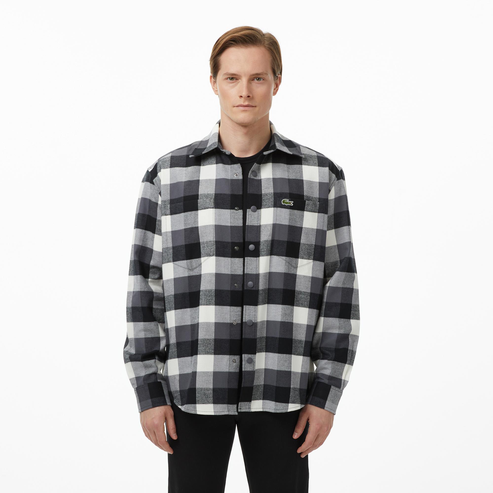 Lacoste Erkek Relaxed Fit Kareli Siyah Gömlek