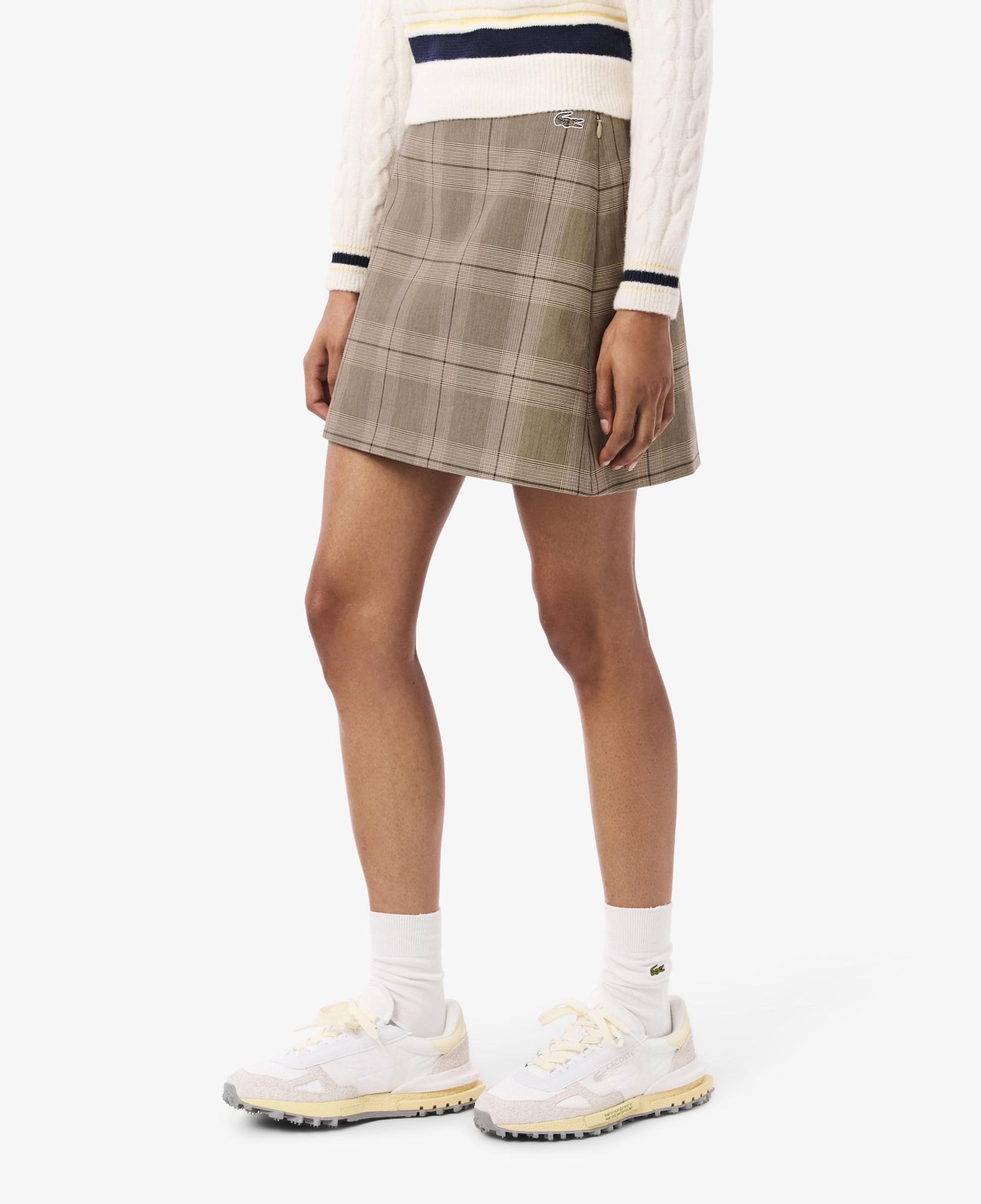 Lacoste Kadın Classic Fit Kareli Kahverengi Etek