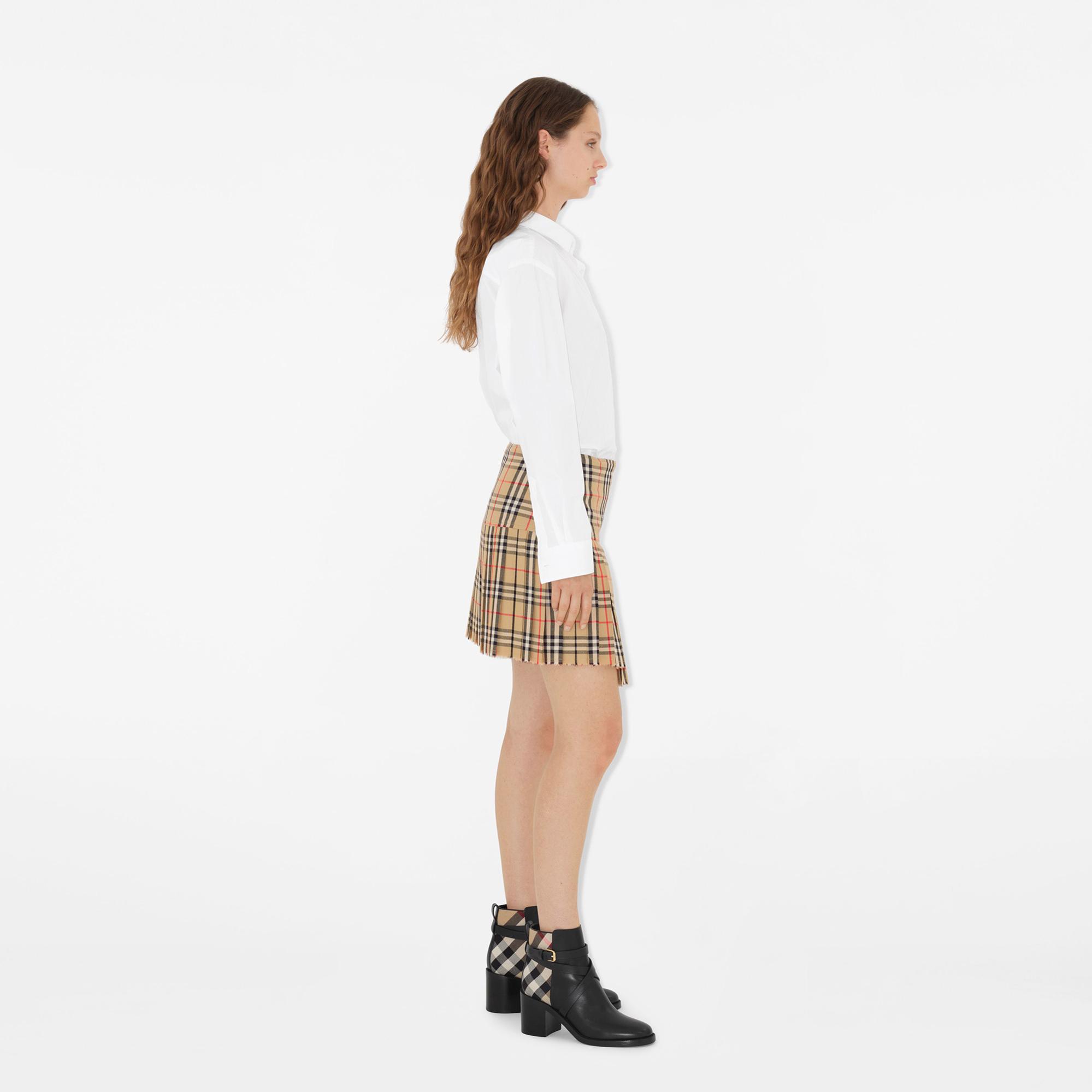 Burberry Pleated Check Yün Mini Kadın Bej Etek