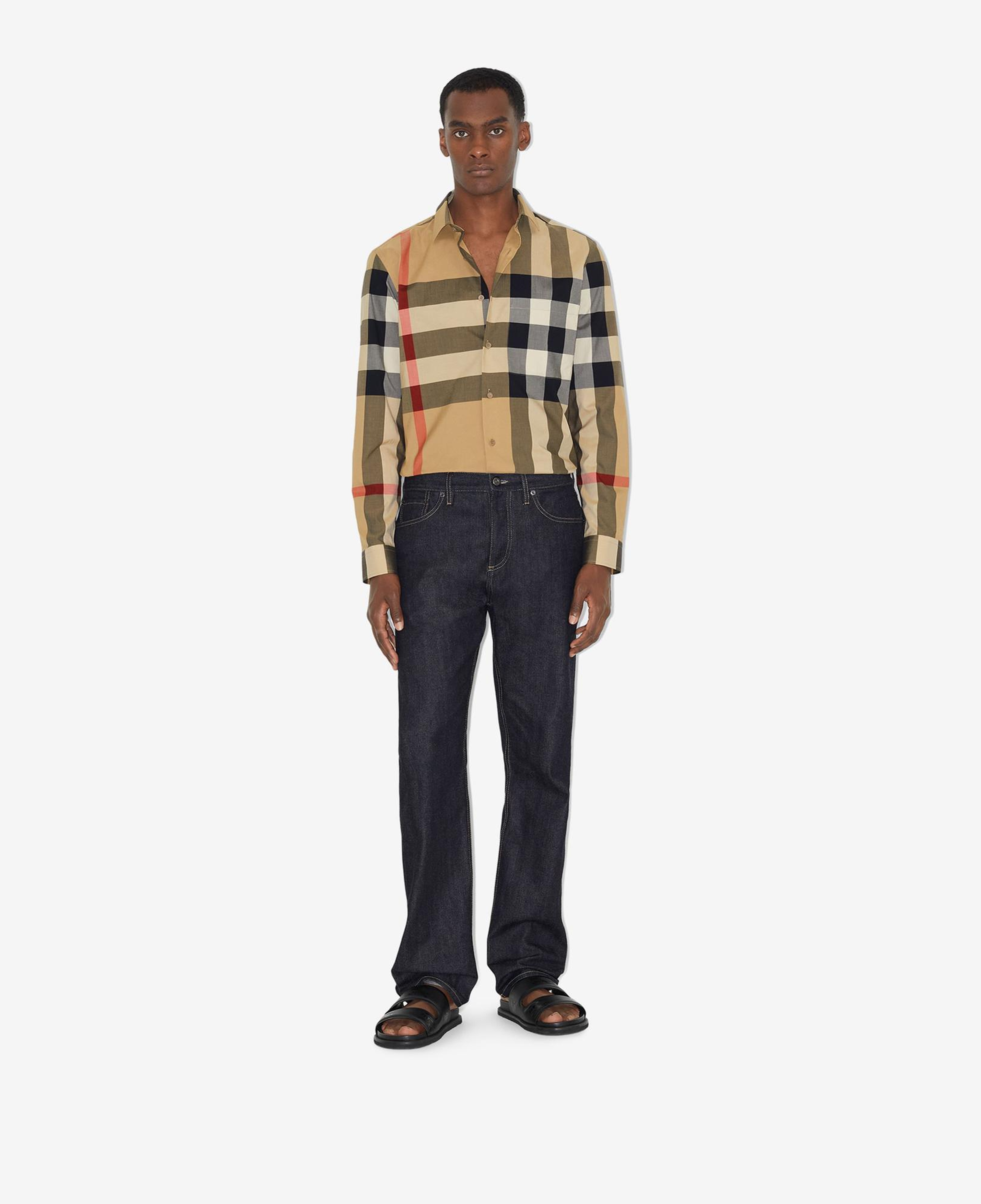 Burberry Check Pamuklu Erkek Bej Gömlek