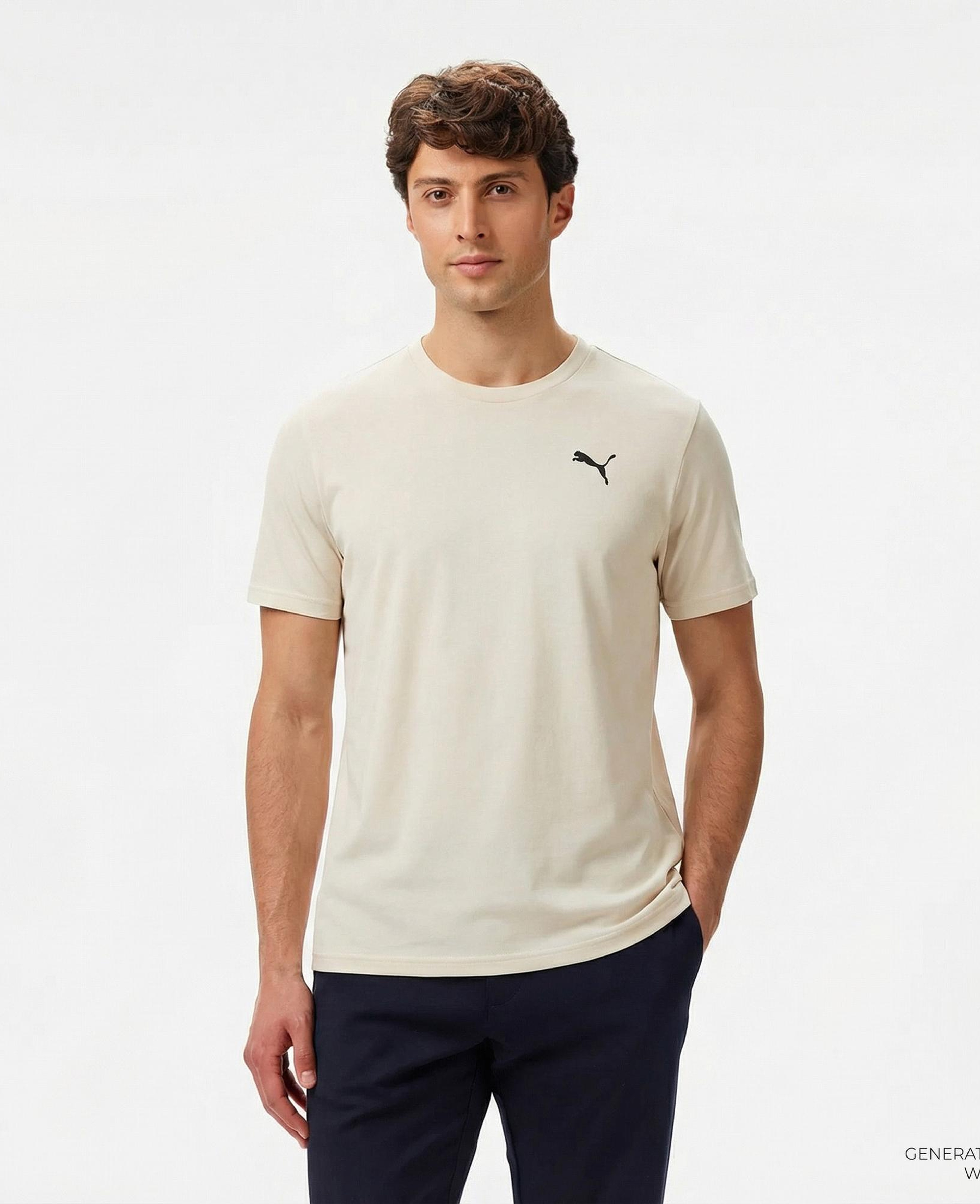 Puma Tad Essentialential Solid Cat Erkek Bej T-Shirt