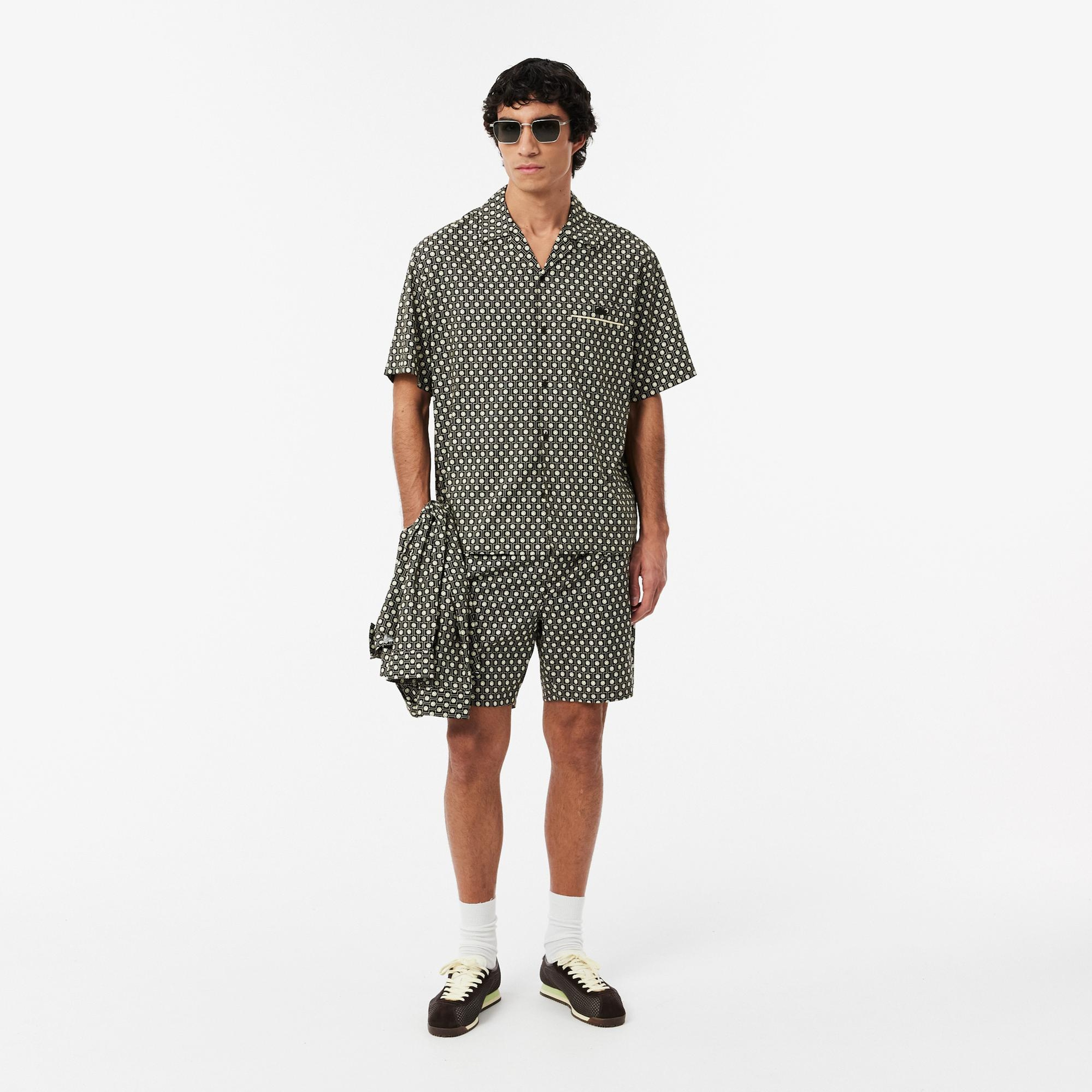 Lacoste Erkek Relaxed Fit Kısa Kollu Desenli Kahverengi Gömlek