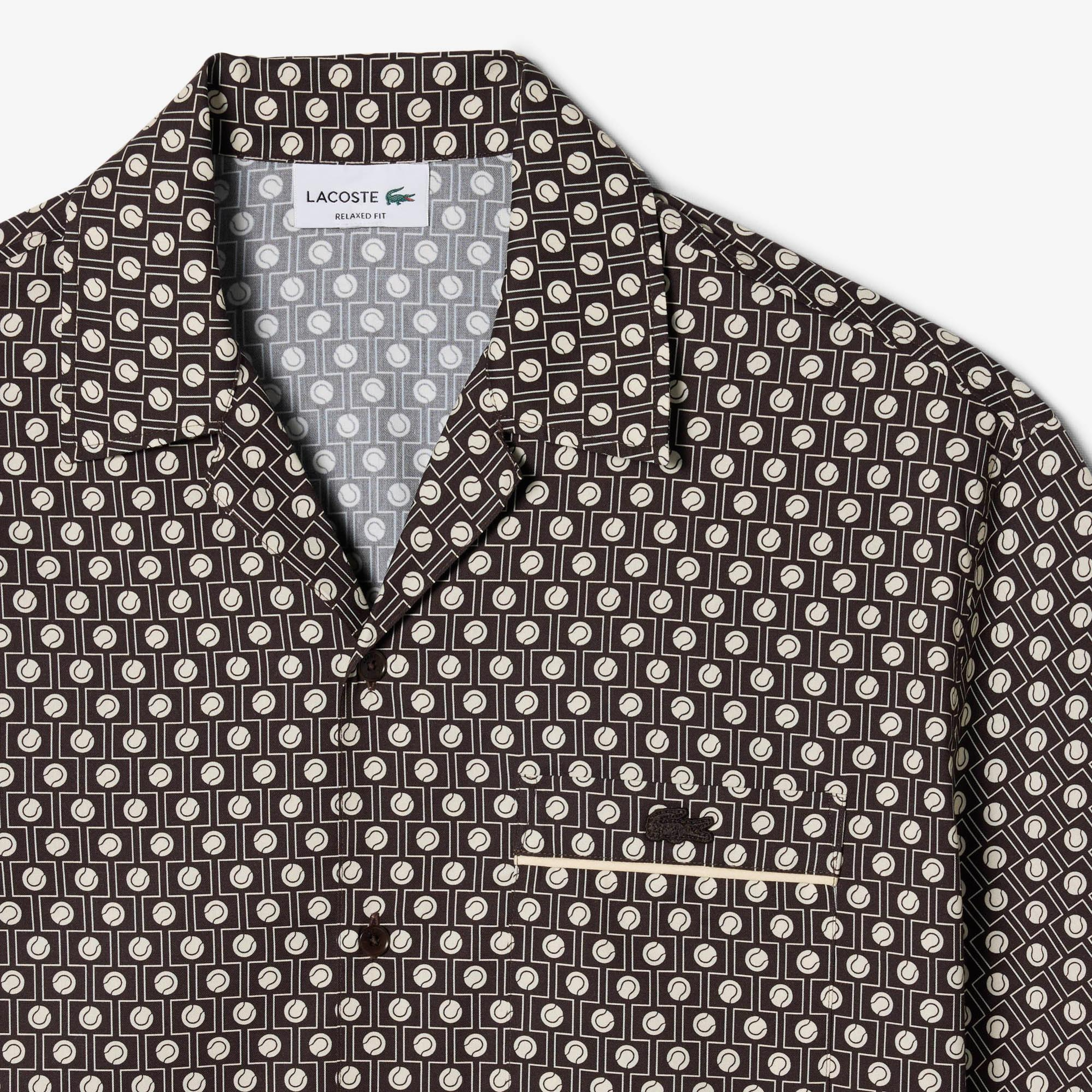 Lacoste Erkek Relaxed Fit Kısa Kollu Desenli Kahverengi Gömlek