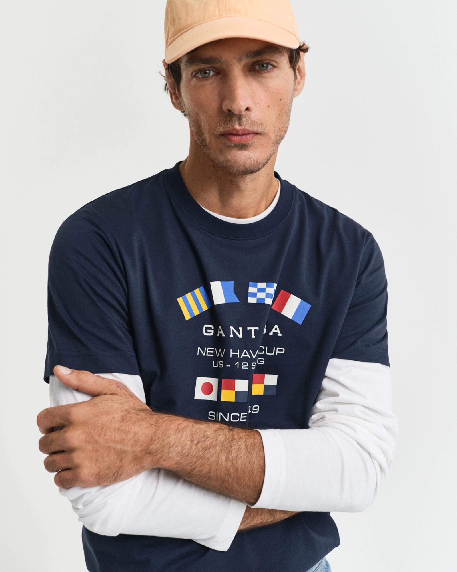 GANT Erkek Lacivert Regular Fit Bisiklet Yaka Logolu T-Shirt