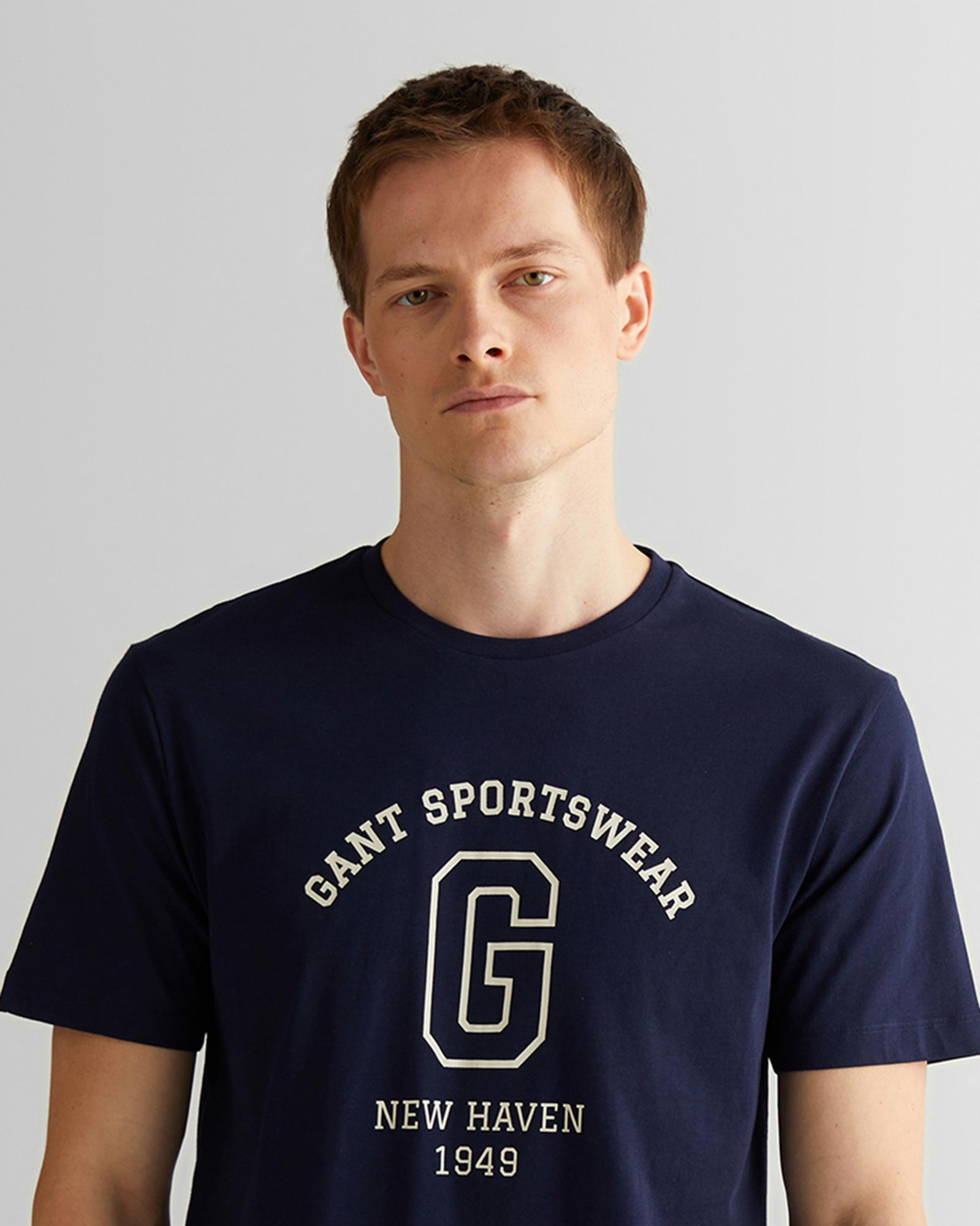 GANT Erkek Lacivert Regular Fit Bisiklet Yaka Logolu T-Shirt