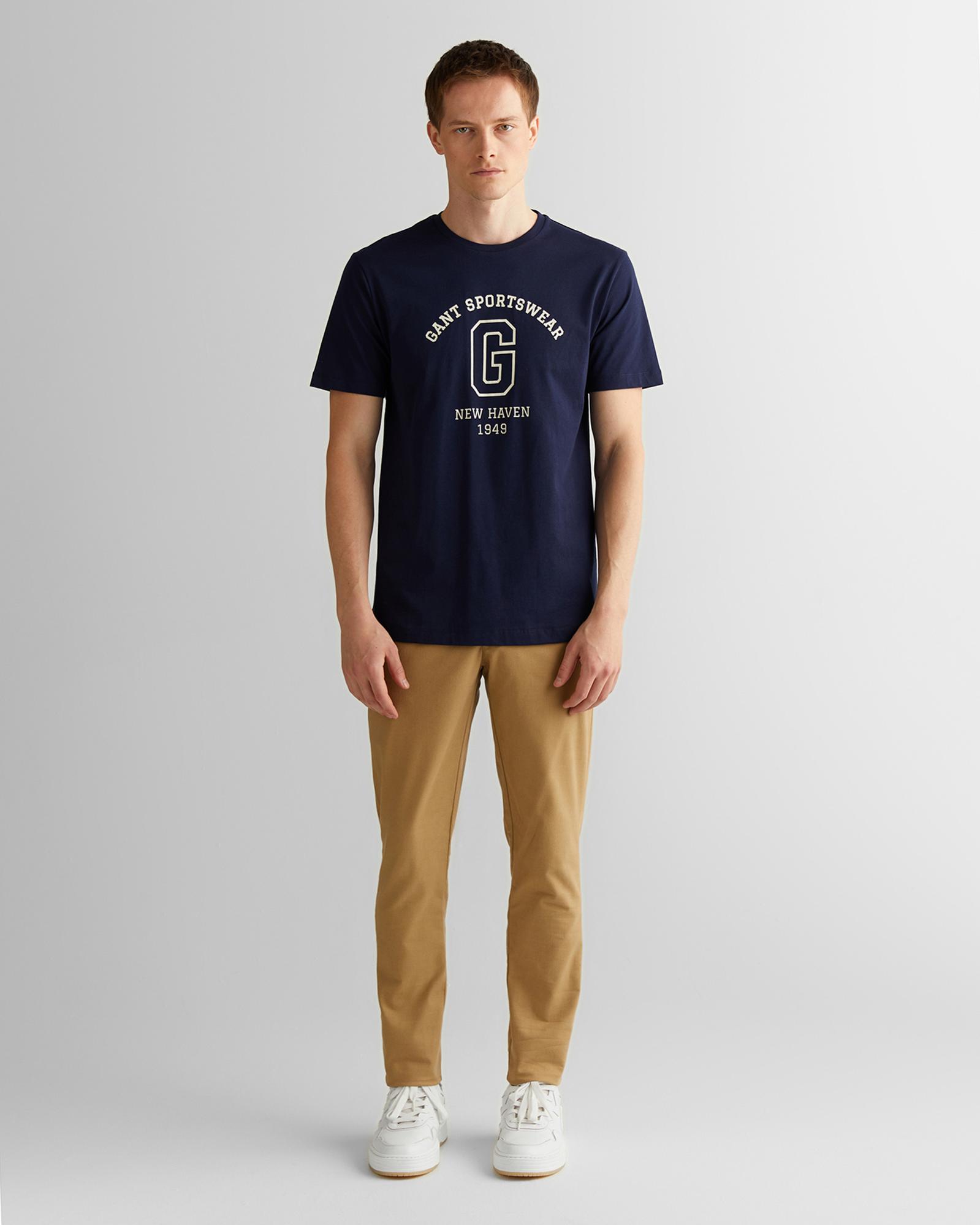 GANT Erkek Lacivert Regular Fit Bisiklet Yaka Logolu T-Shirt