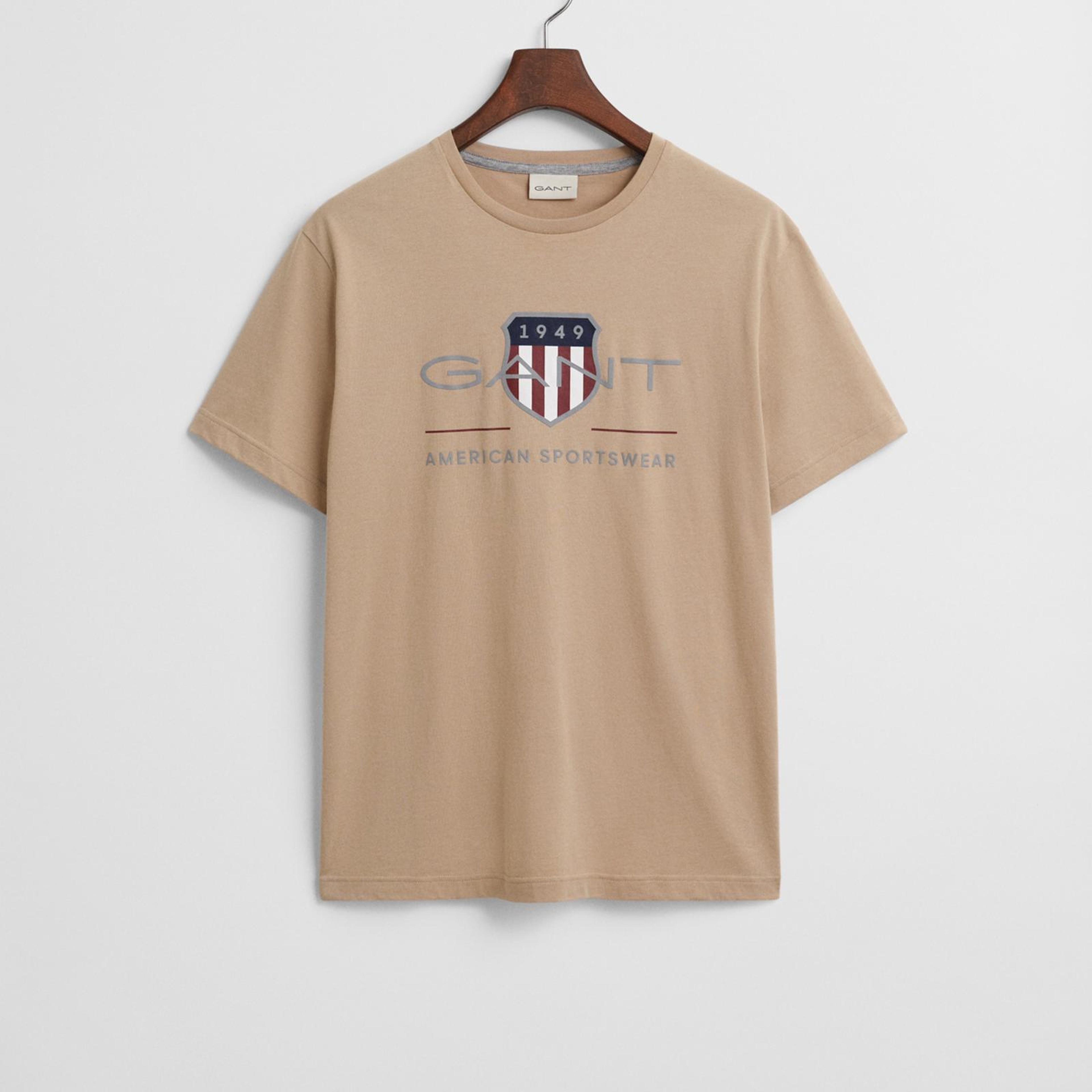 GANT Erkek Bej Regular Fit Bisiklet Yaka Logolu T-Shirt