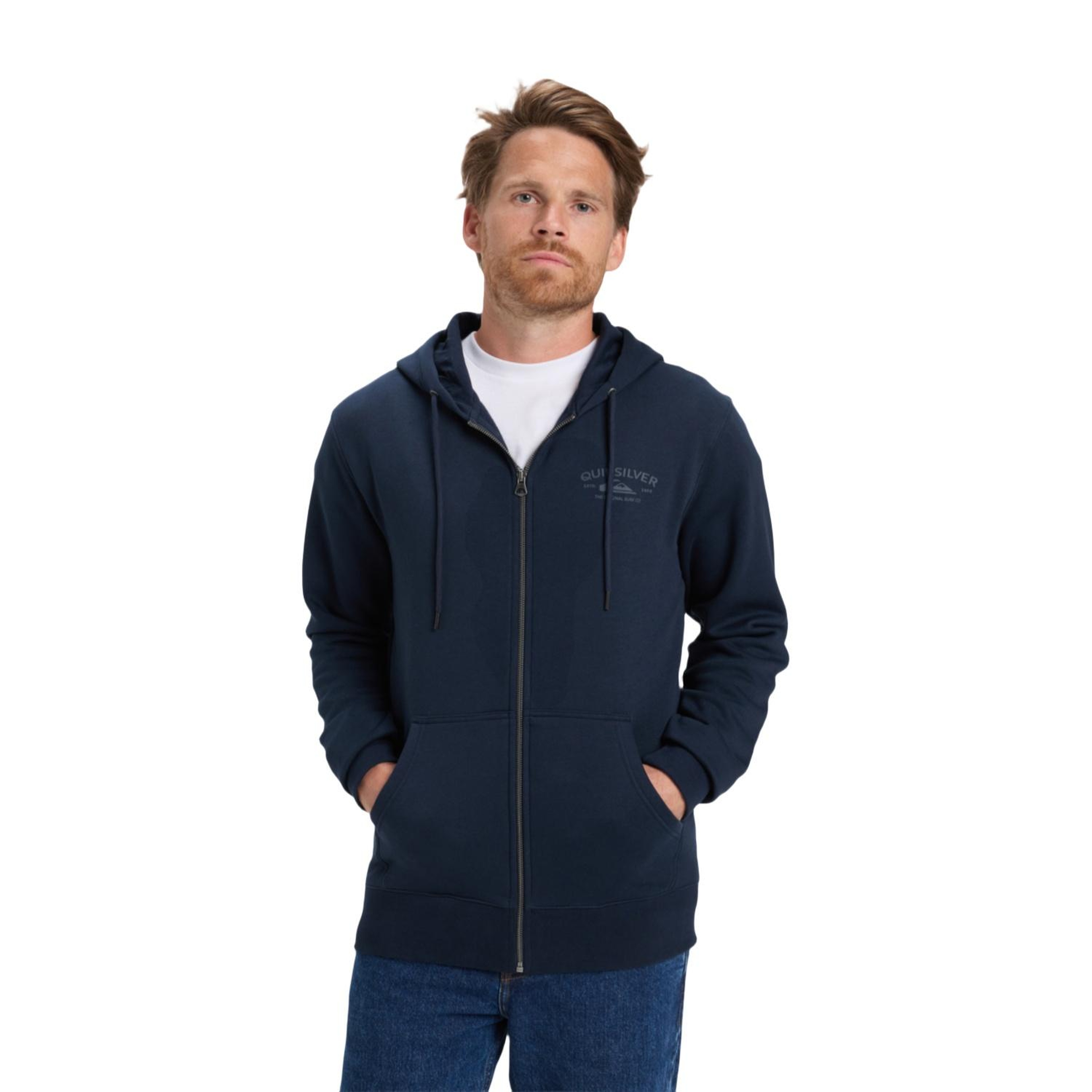Quiksilver Zip Hood Chest Logo Erkek Mavi Sweatshirt