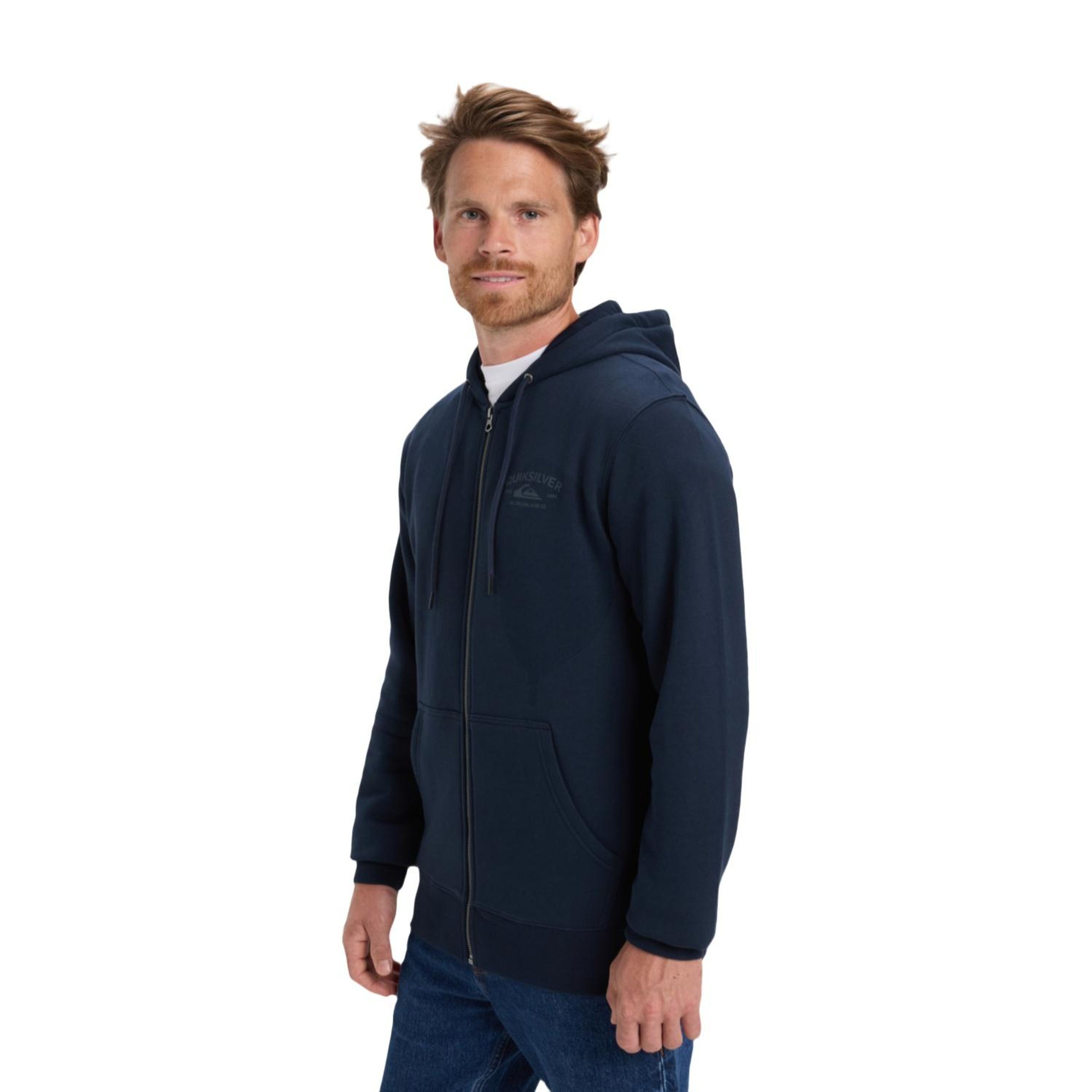 Quiksilver Zip Hood Chest Logo Erkek Mavi Sweatshirt
