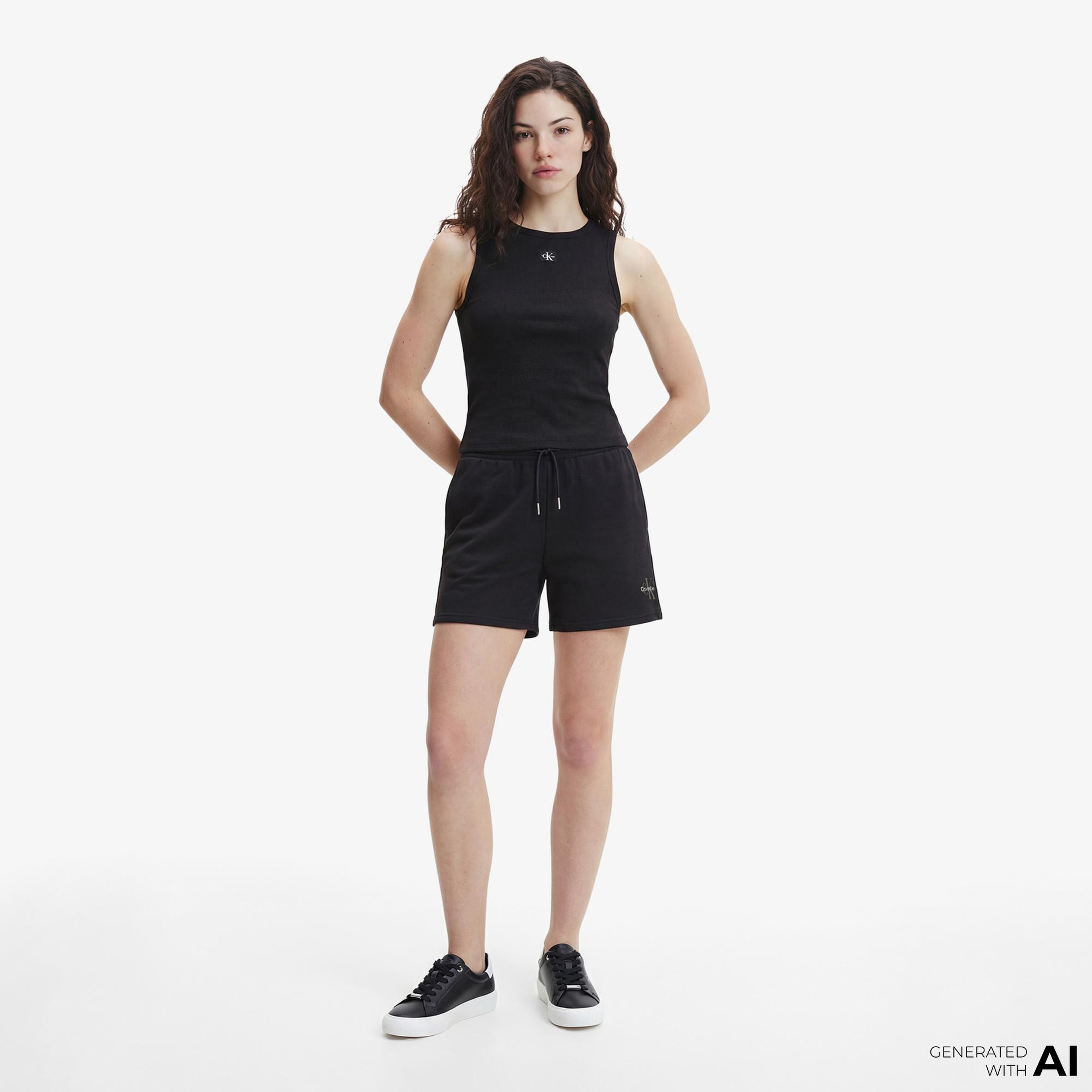 Calvin Klein Monologo French Terry Kadın Siyah Şort