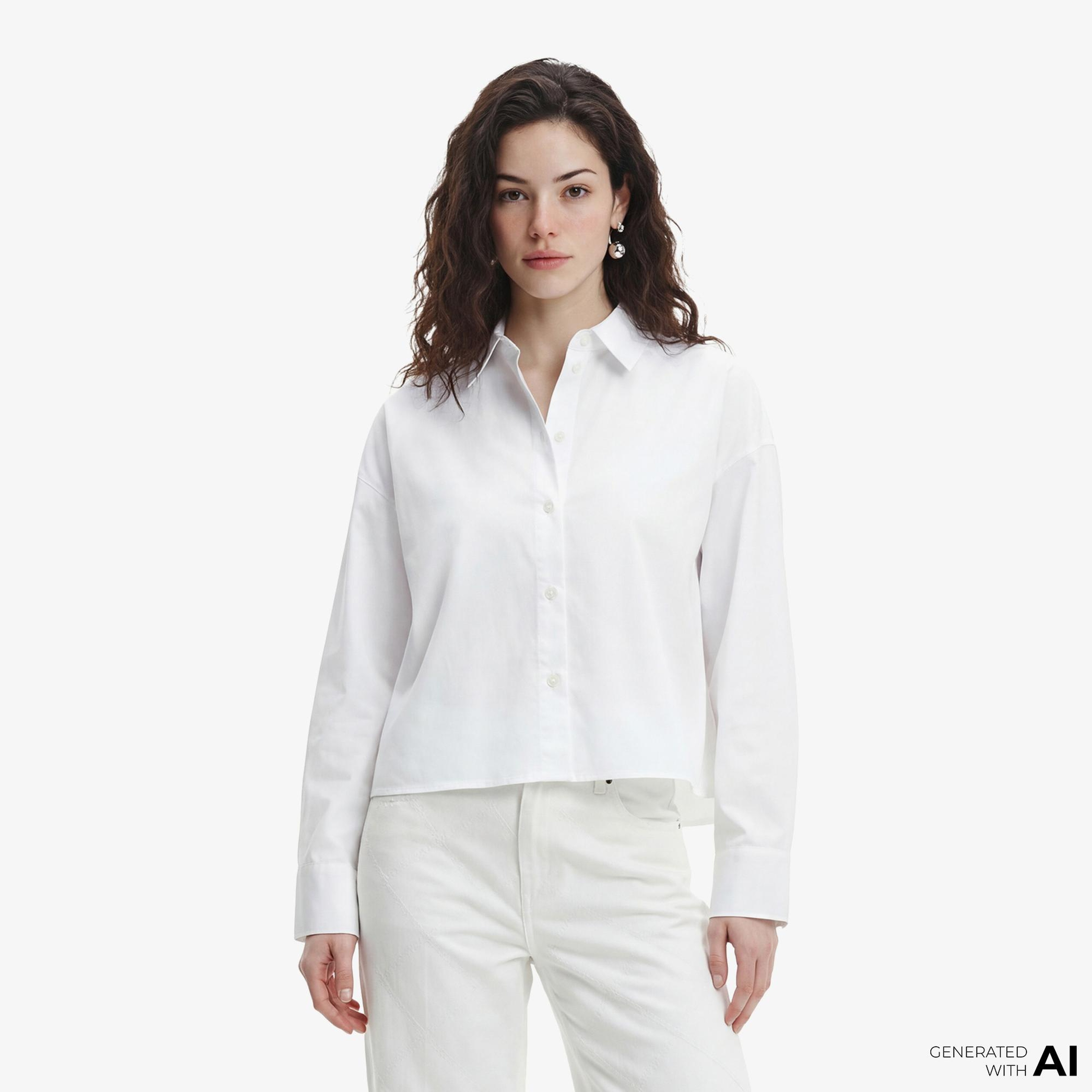 Calvin Klein Solid Boxy Cropped Kadın Beyaz Gömlek