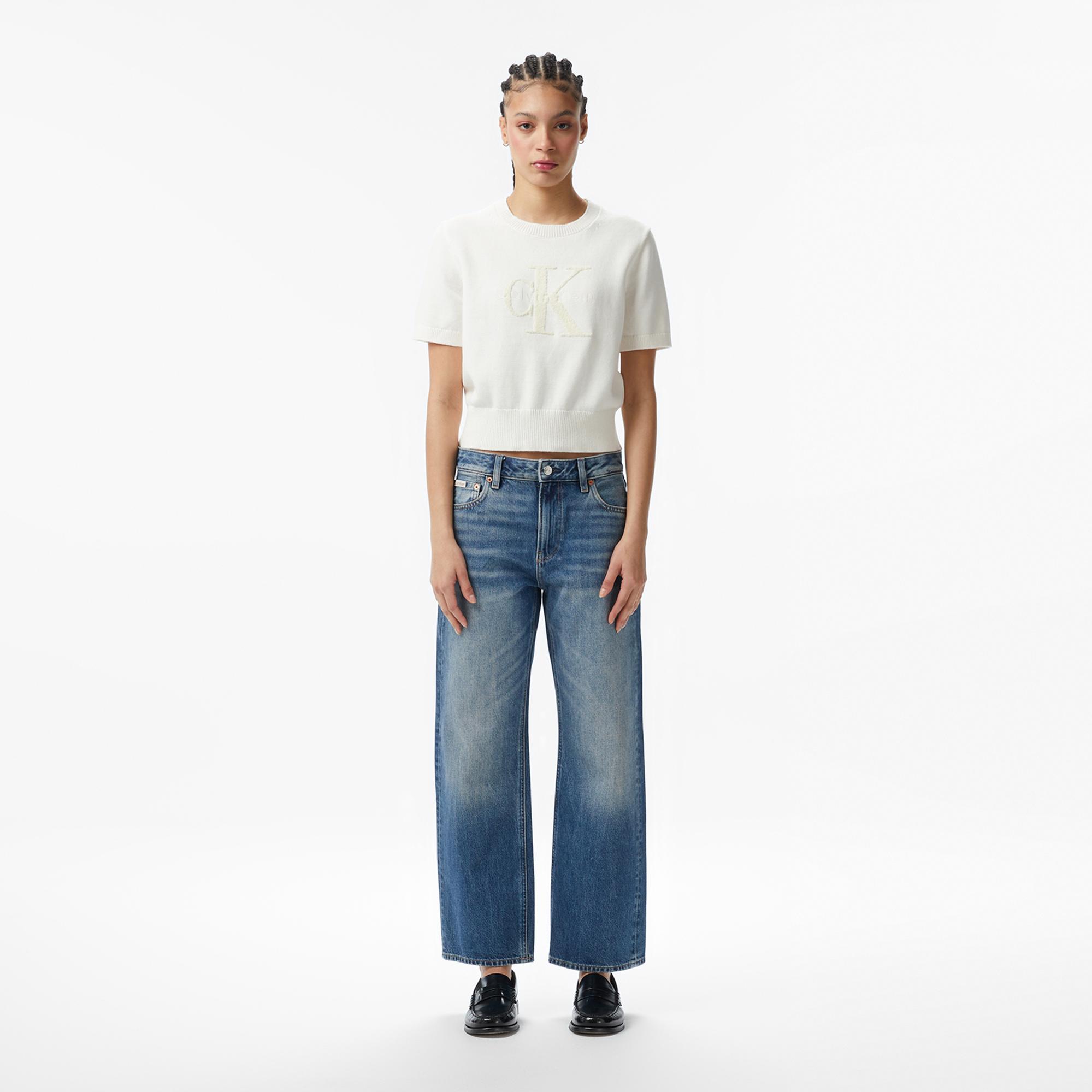 Calvin Klein Chunky Cotton Graphic Vest Kadın Beyaz Triko