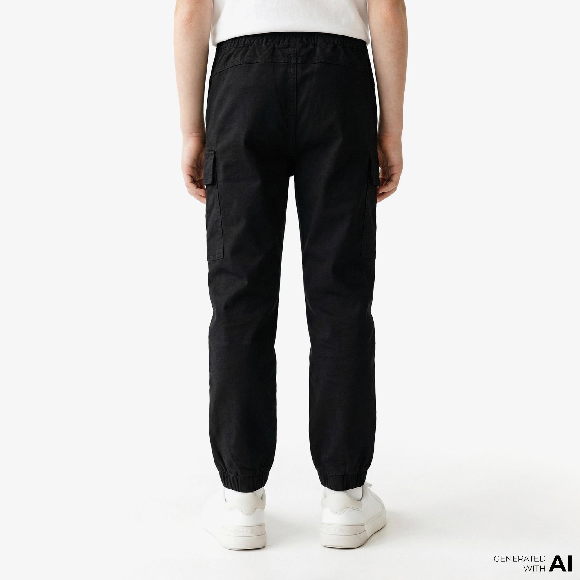 Calvin Klein Co Sateen Cargo Çocuk Siyah Pantolon