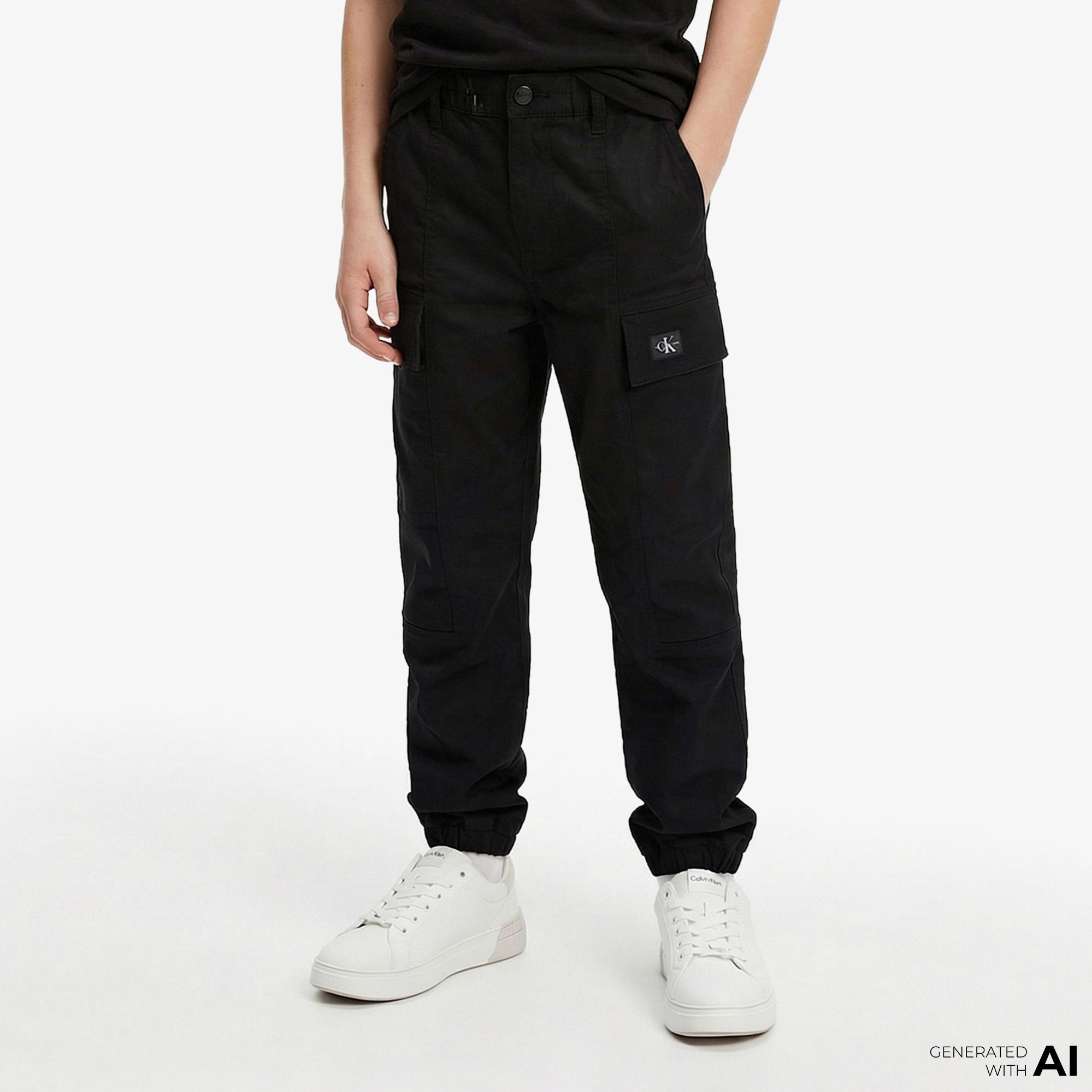 Calvin Klein Co Sateen Cargo Çocuk Siyah Pantolon