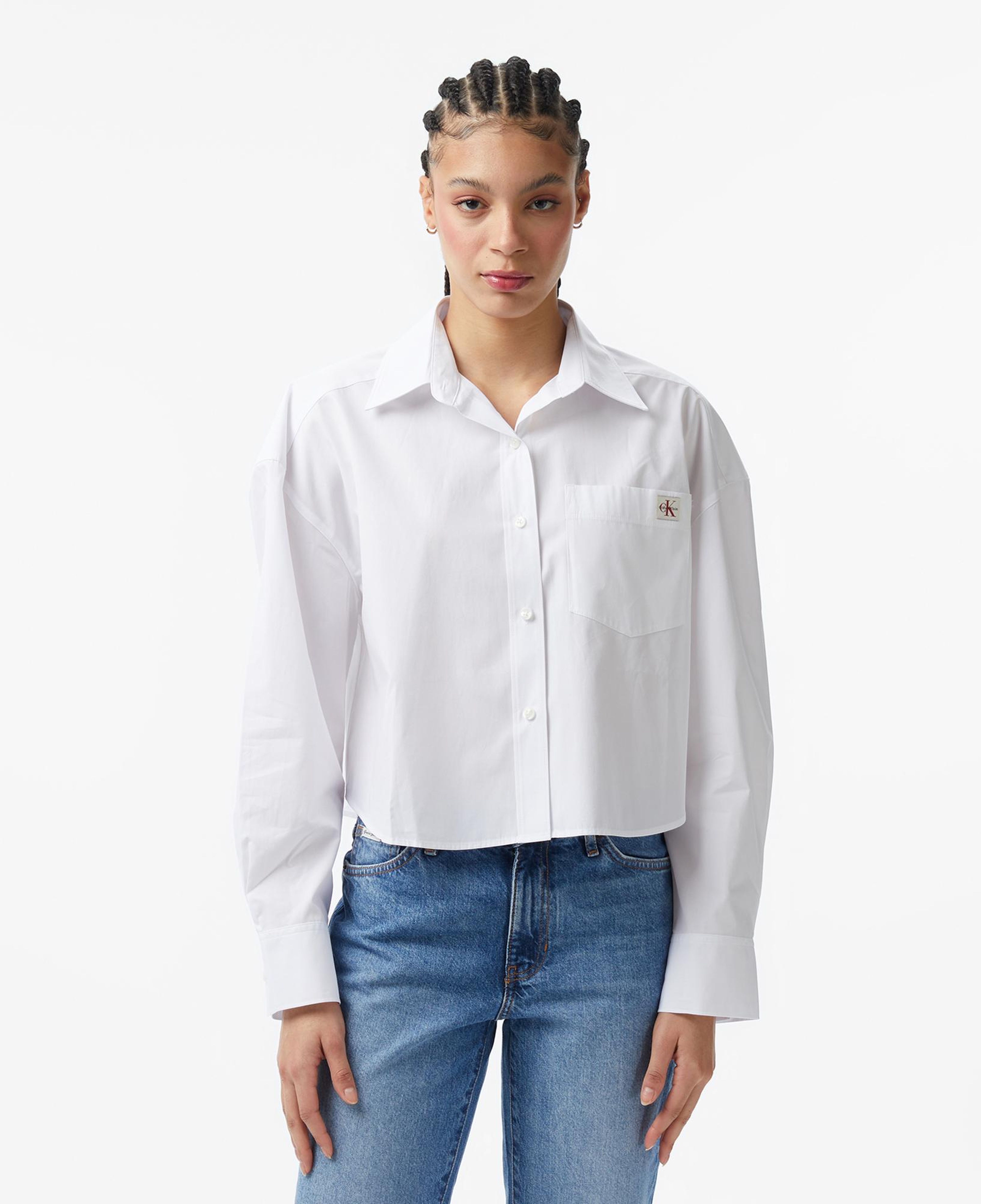 Calvin Klein Cotton Poplin Cropped Wove Kadın Beyaz Gömlek
