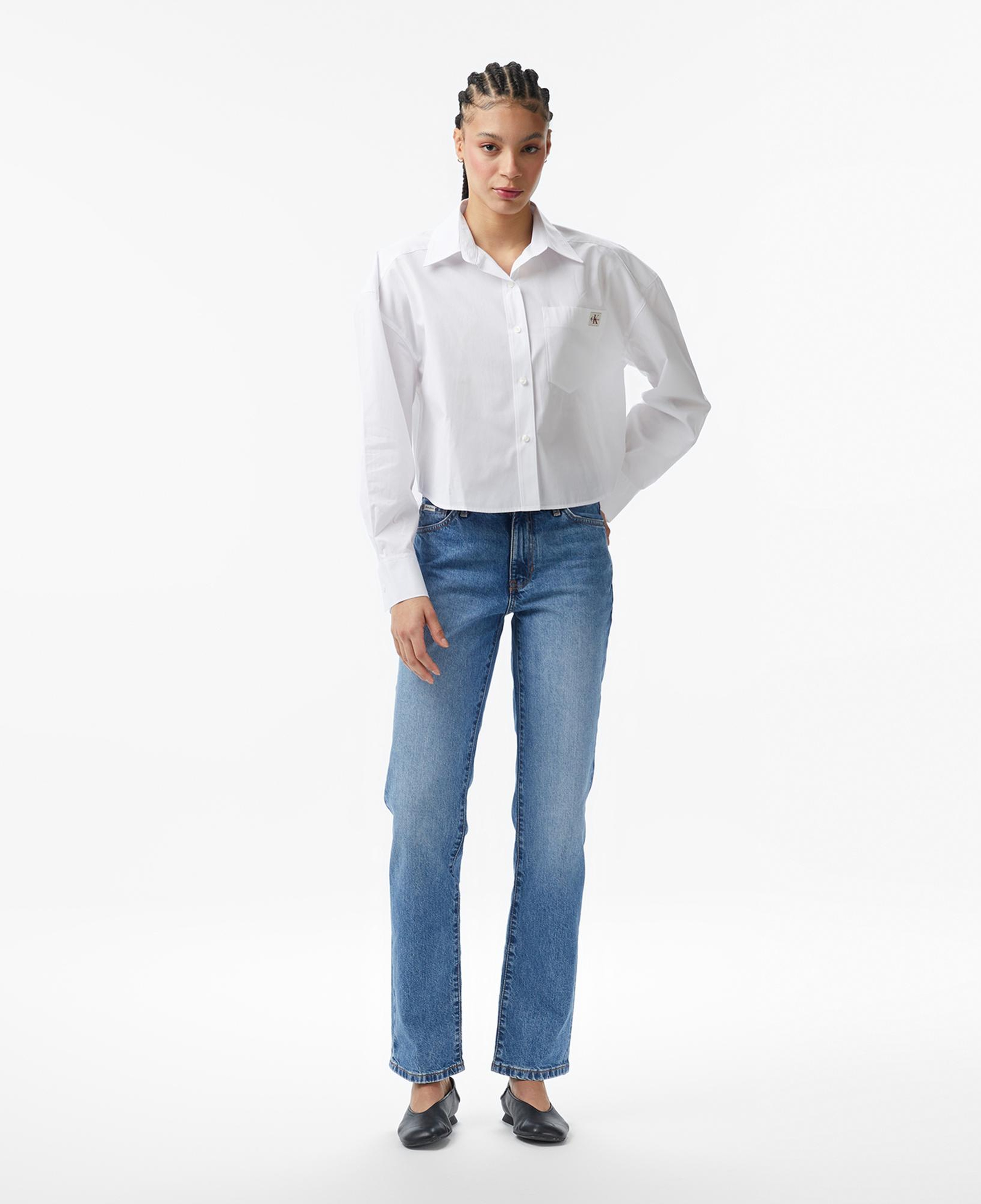 Calvin Klein Cotton Poplin Cropped Wove Kadın Beyaz Gömlek