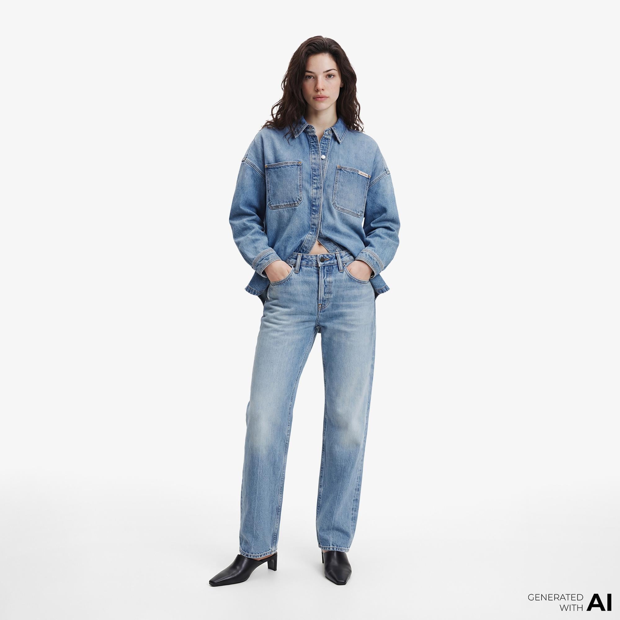 Calvin Klein Denim Boyfriend Overnight Kadın Mavi Gömlek