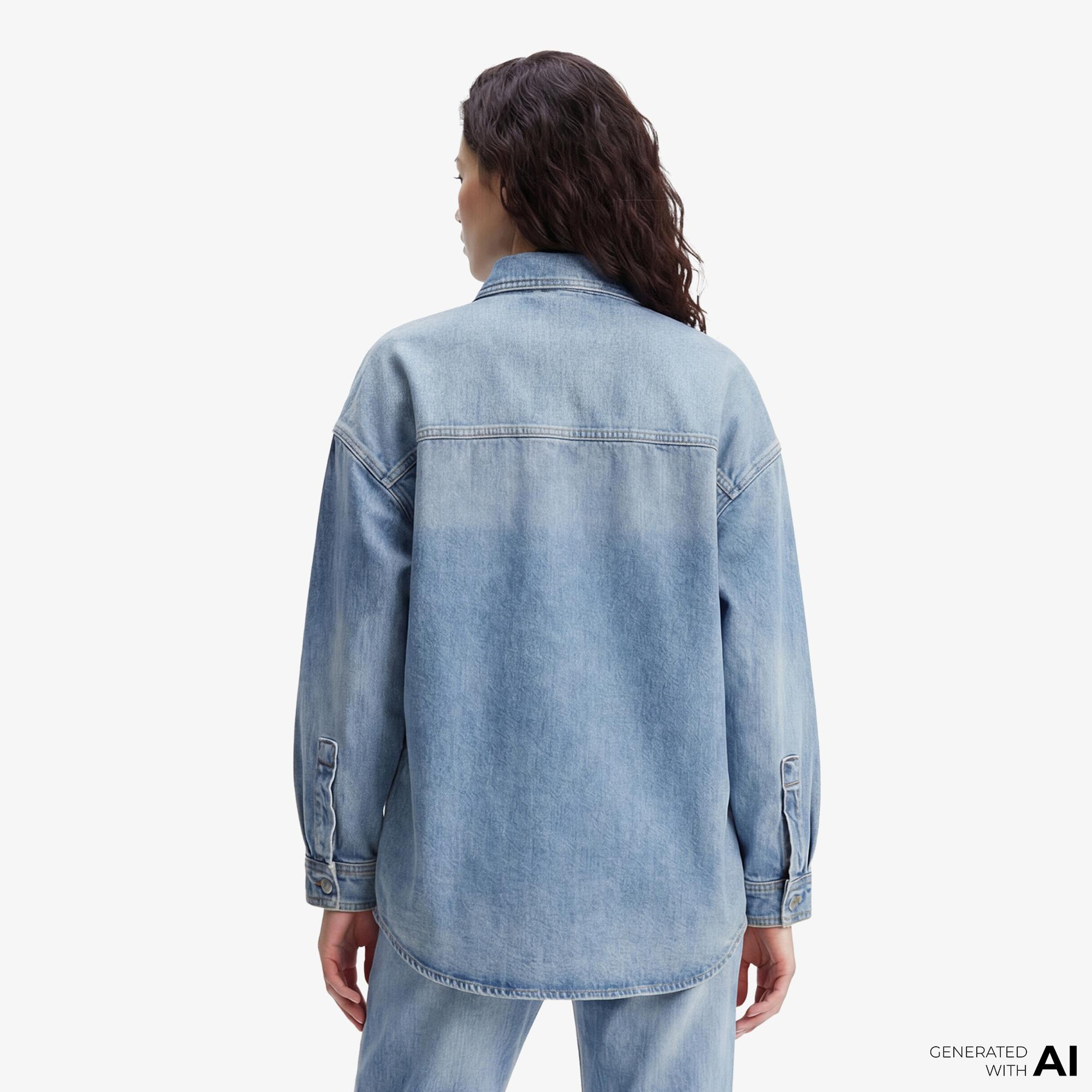 Calvin Klein Denim Boyfriend Overnight Kadın Mavi Gömlek