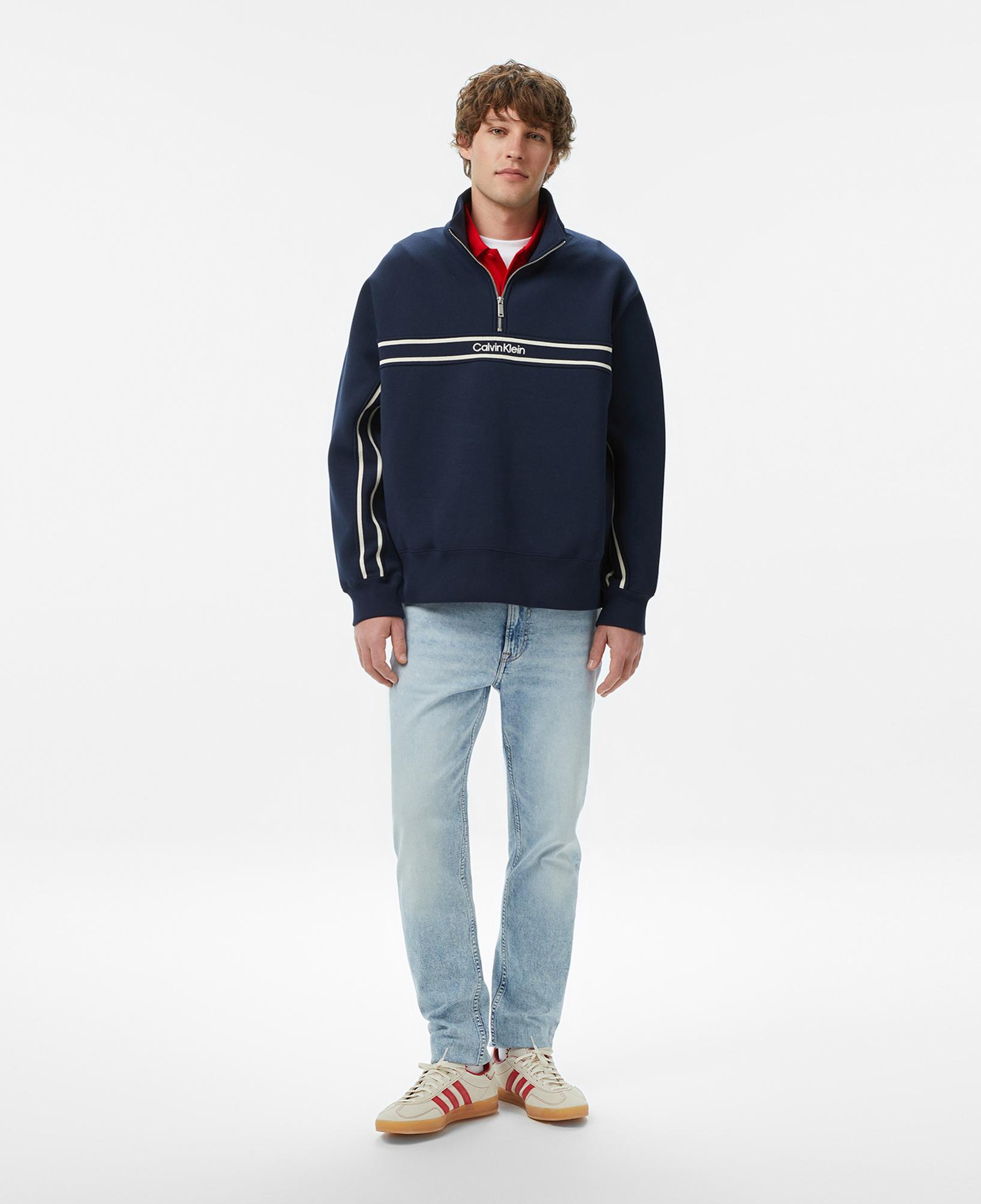 Calvin Klein Cotton Spacer Stripe Erkek Mavi Sweatshirt