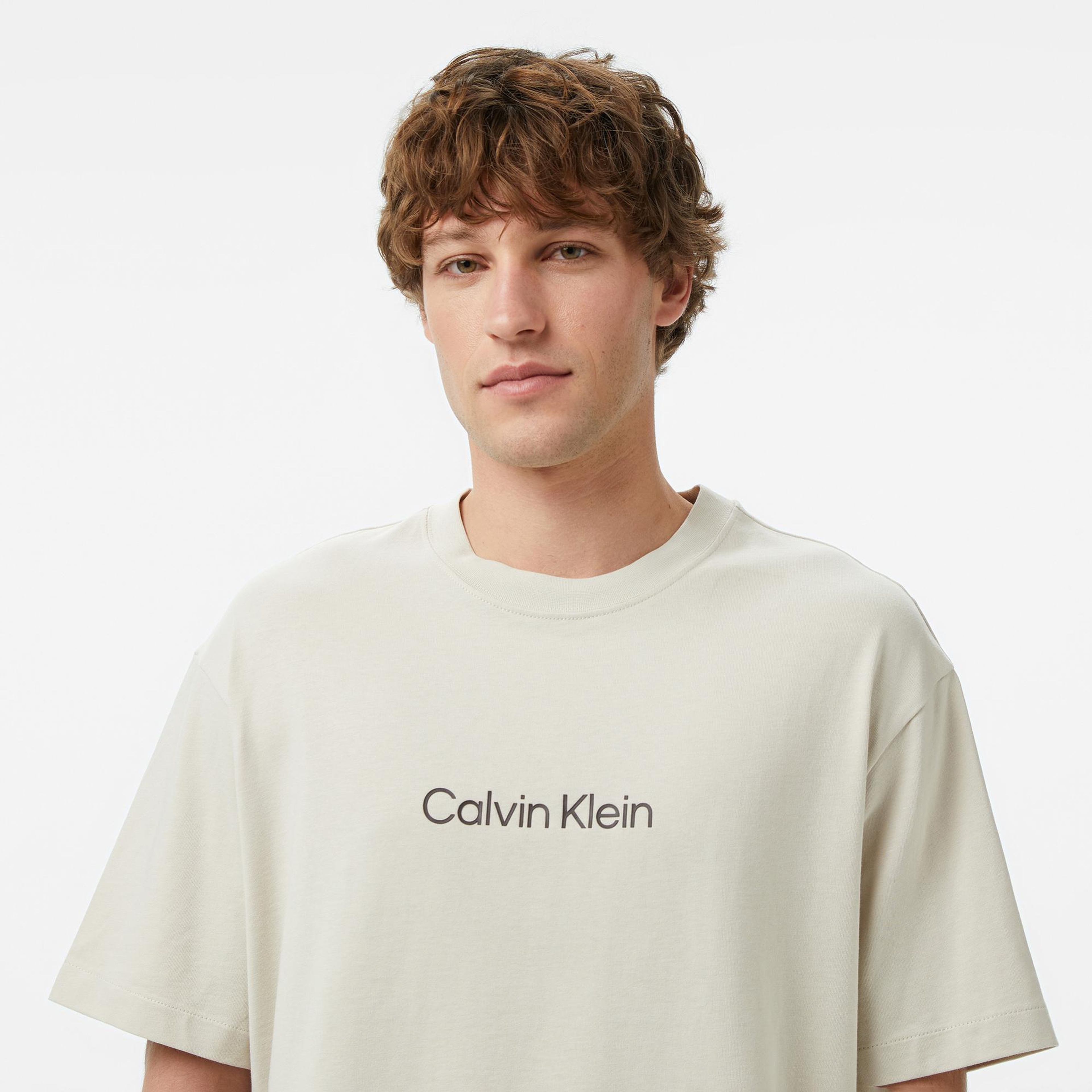 Calvin Klein Relaxed Standard Logo Crewnk Erkek Bej T-Shirt