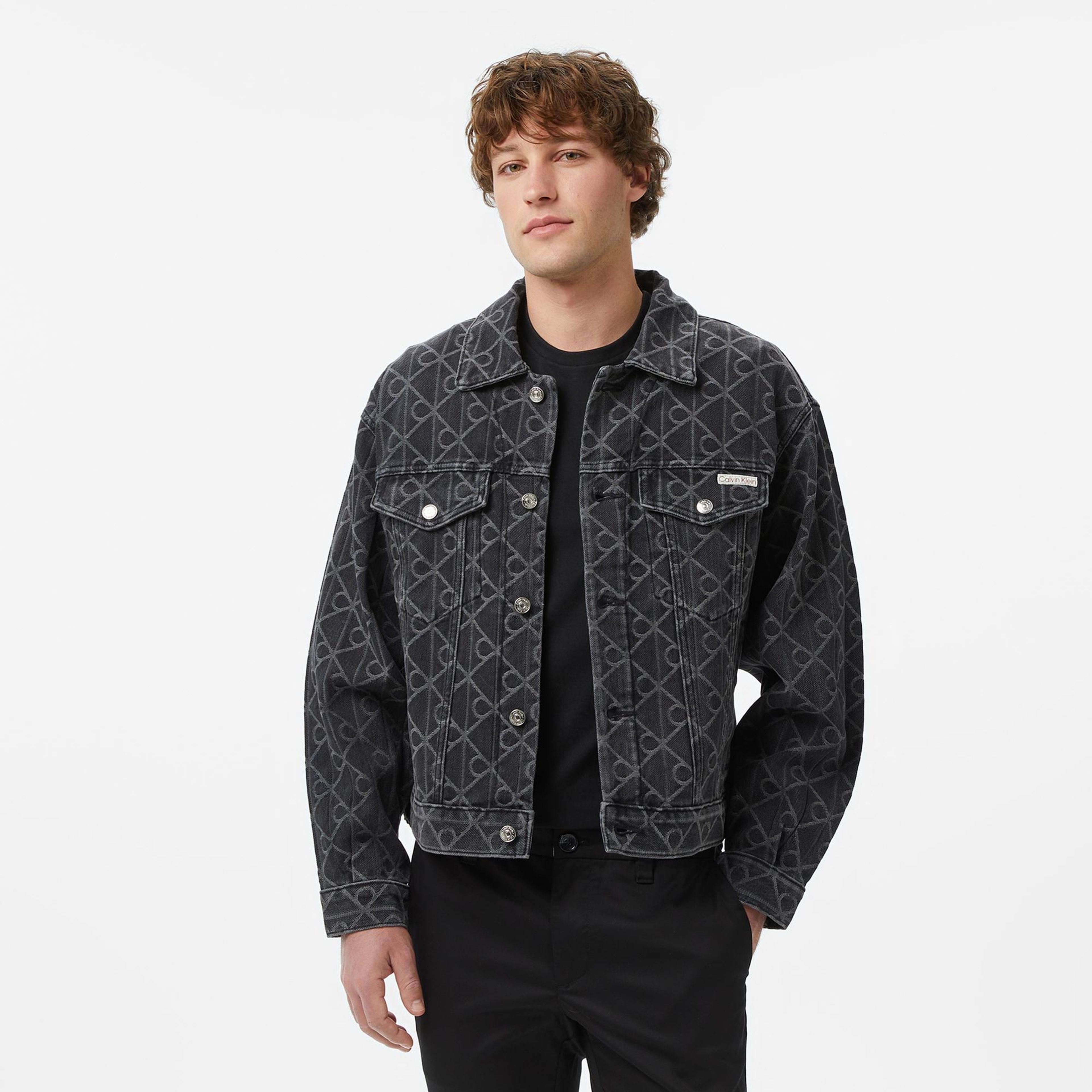 Calvin Klein 90S Black Emblem Jacquard Erkek Siyah Ceket