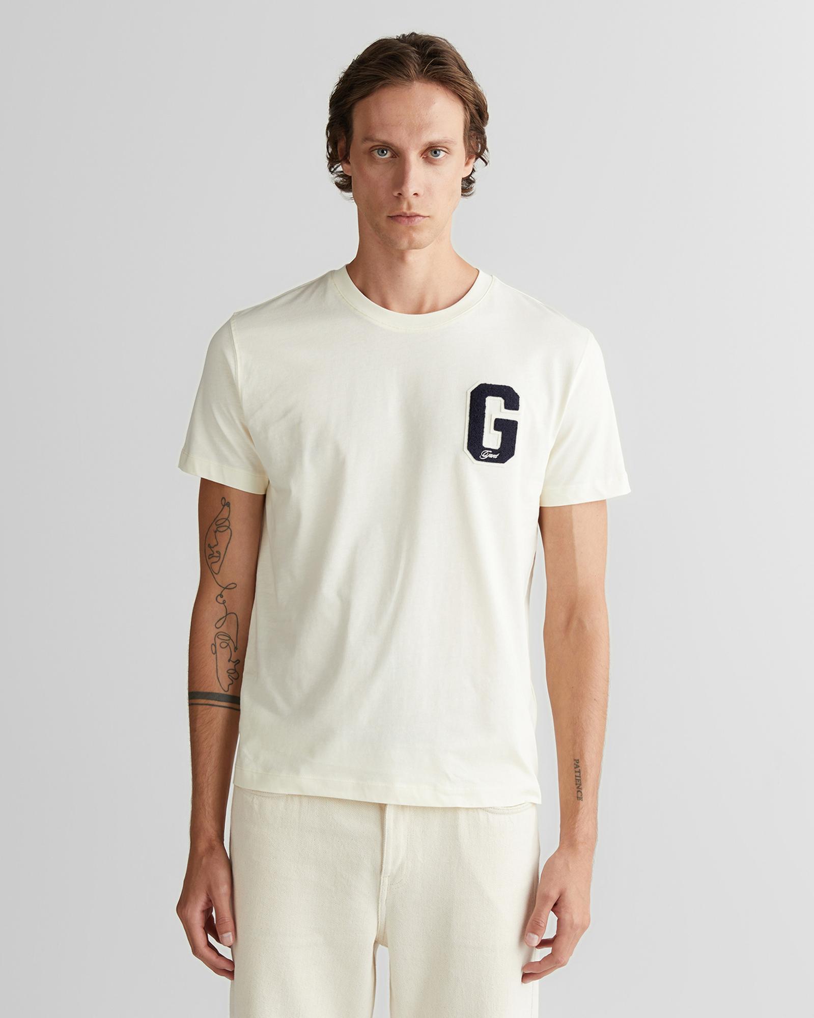 GANT Erkek Krem Regular Fit Bisiklet Yaka Logolu T-Shirt