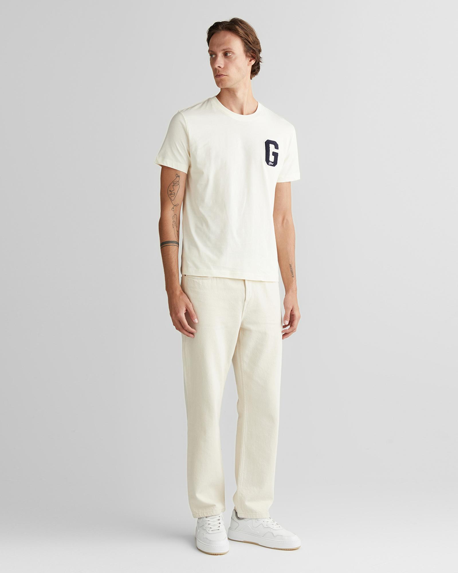 GANT Erkek Krem Regular Fit Bisiklet Yaka Logolu T-Shirt