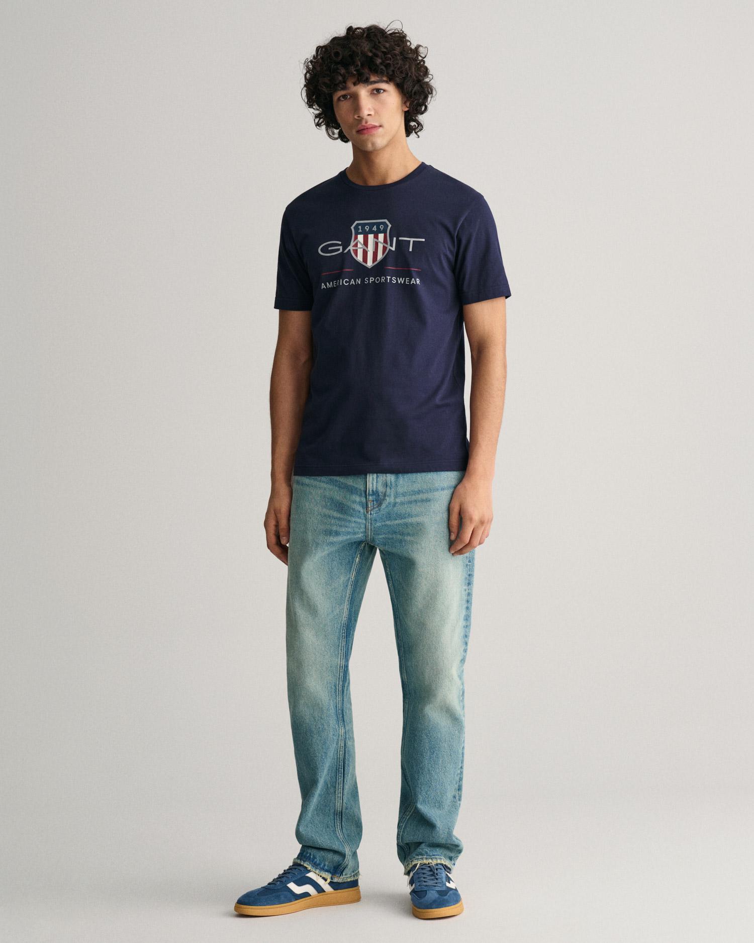 GANT Erkek Lacivert Regular Fit Bisiklet Yaka Logolu T-Shirt