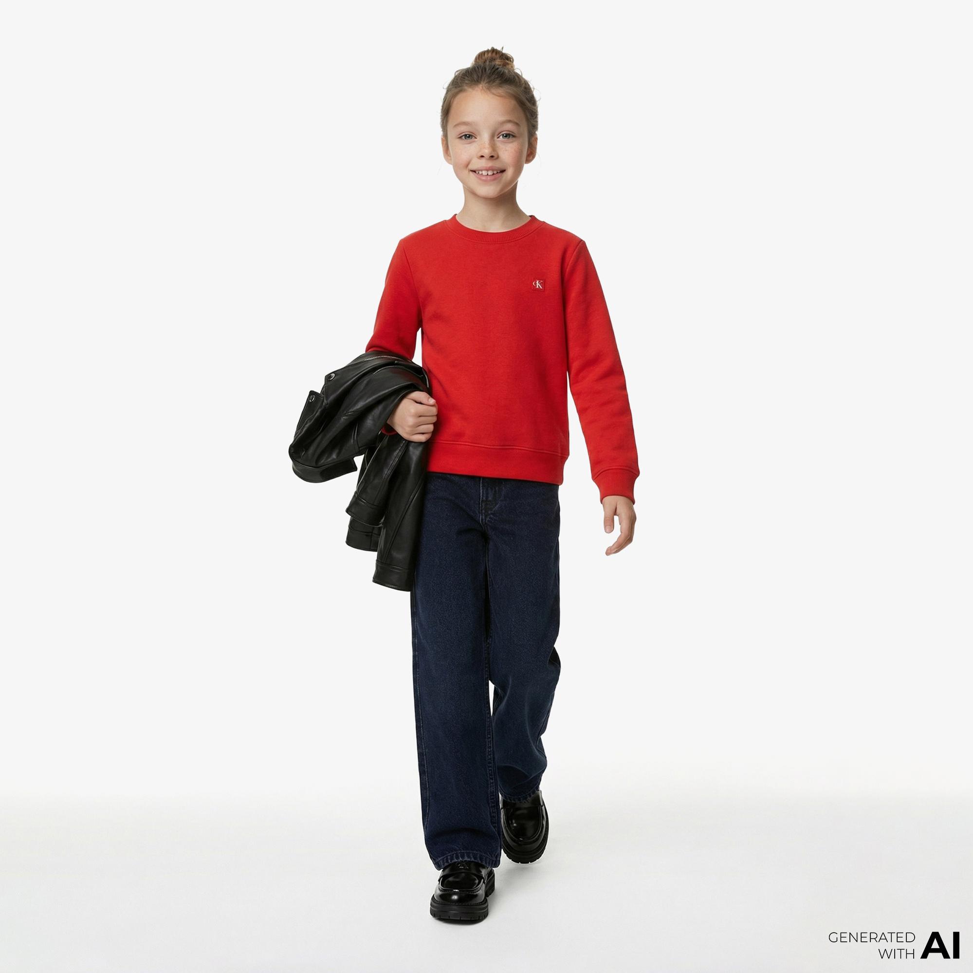 Calvin Klein Mono Mini Badge Çocuk Kırmızı Sweatshirt