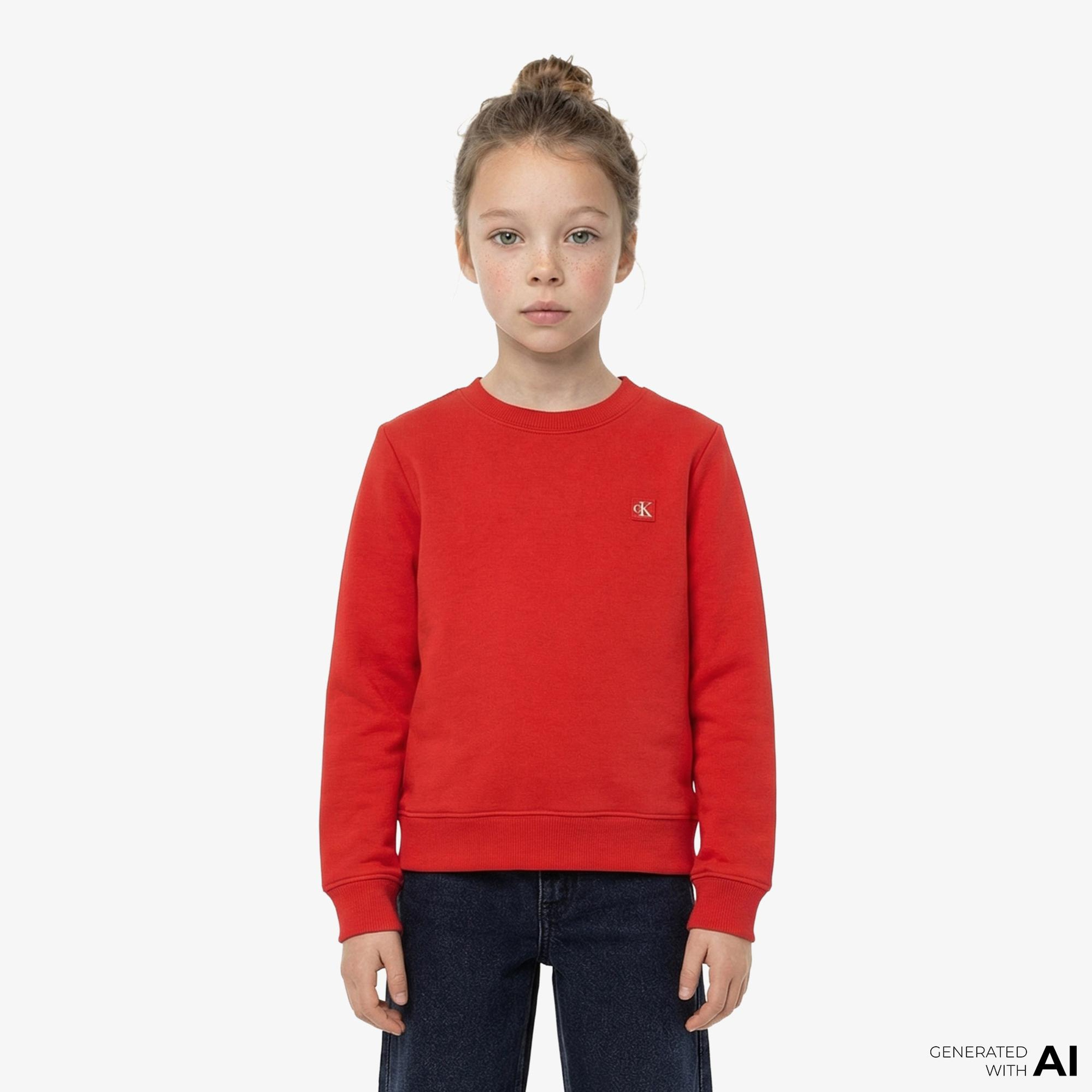Calvin Klein Mono Mini Badge Çocuk Kırmızı Sweatshirt