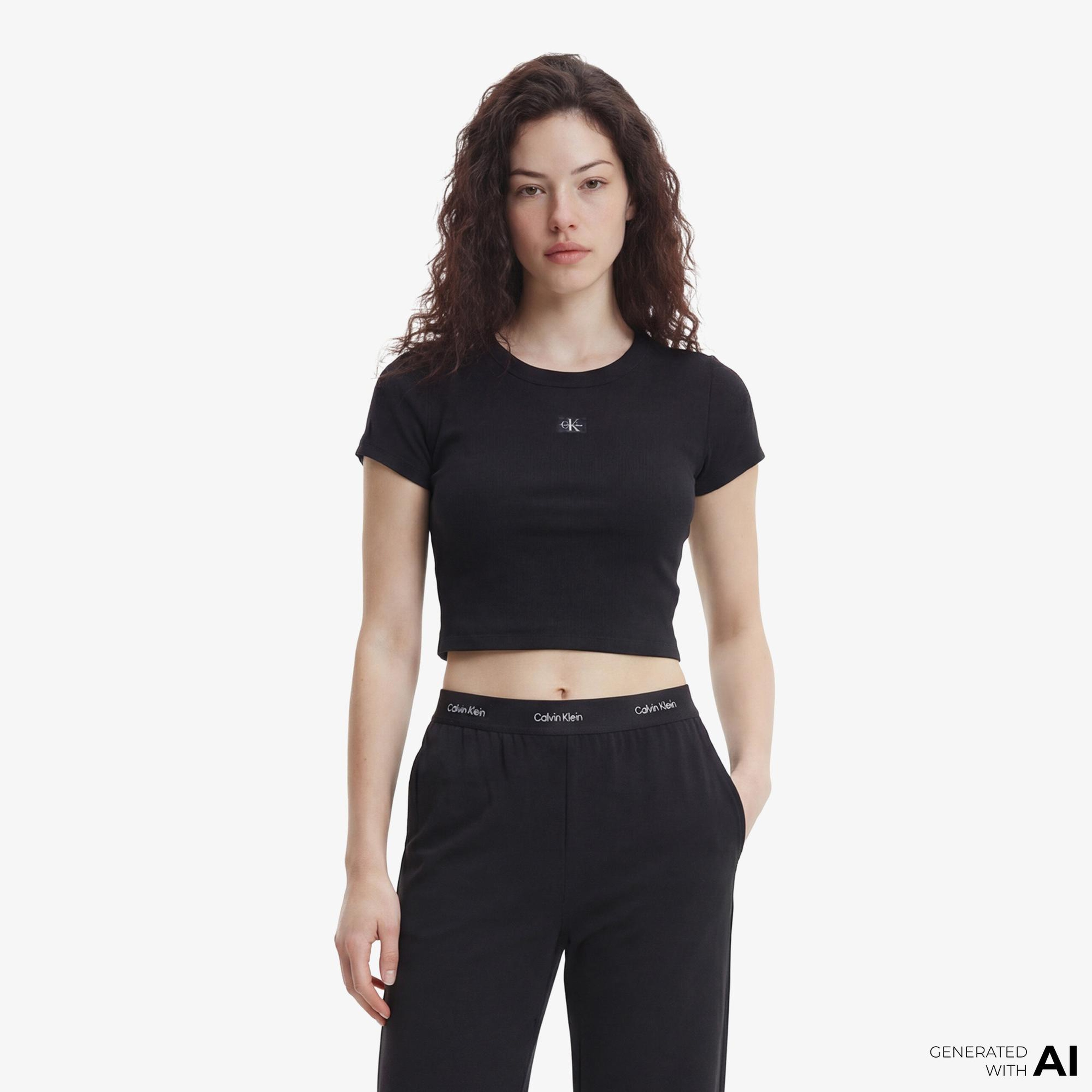 Calvin Klein Woven Label 2X2 Baby Baby Kadın Siyah T-Shirt