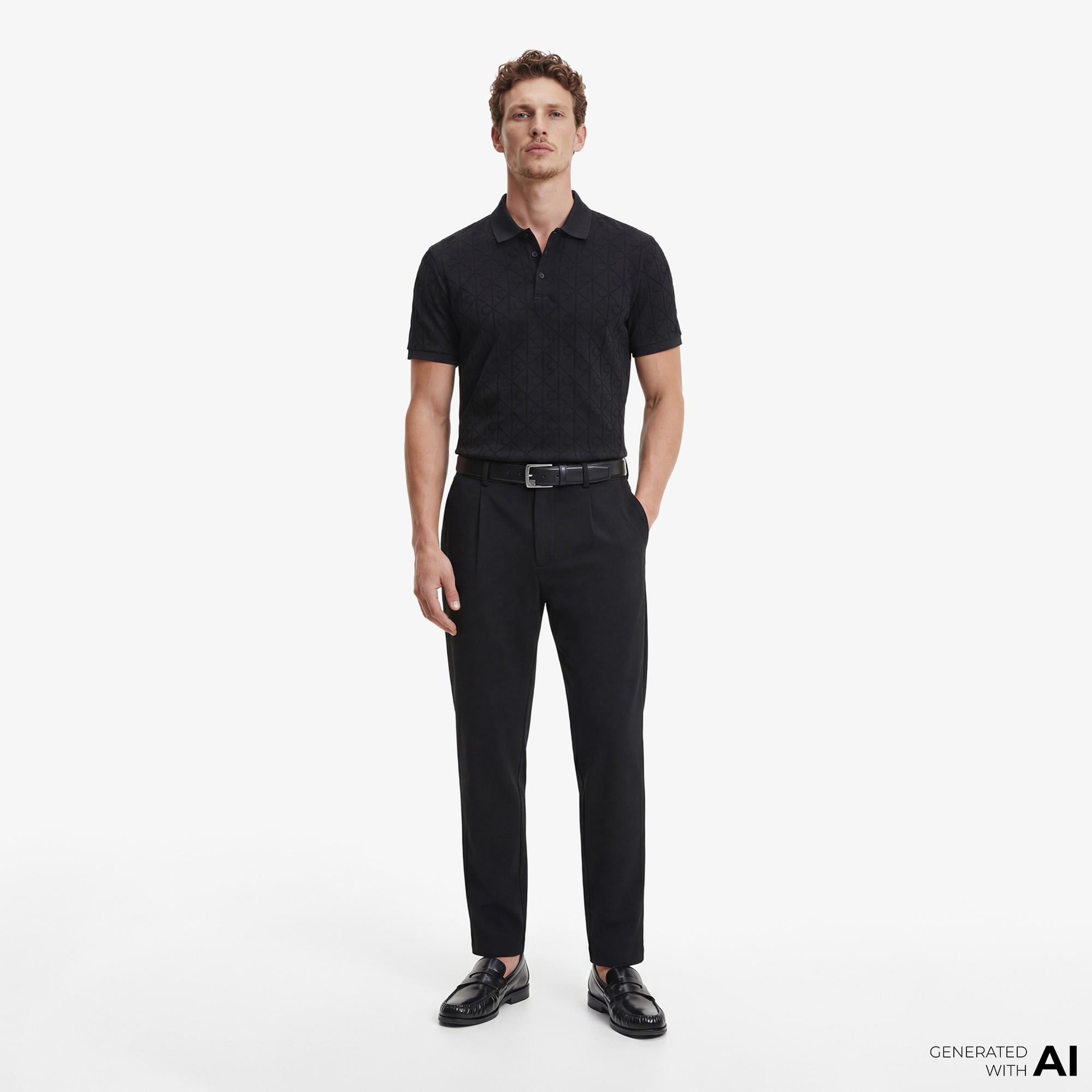 Calvin Klein Mercerized Emblem Jacquar Erkek Siyah Polo