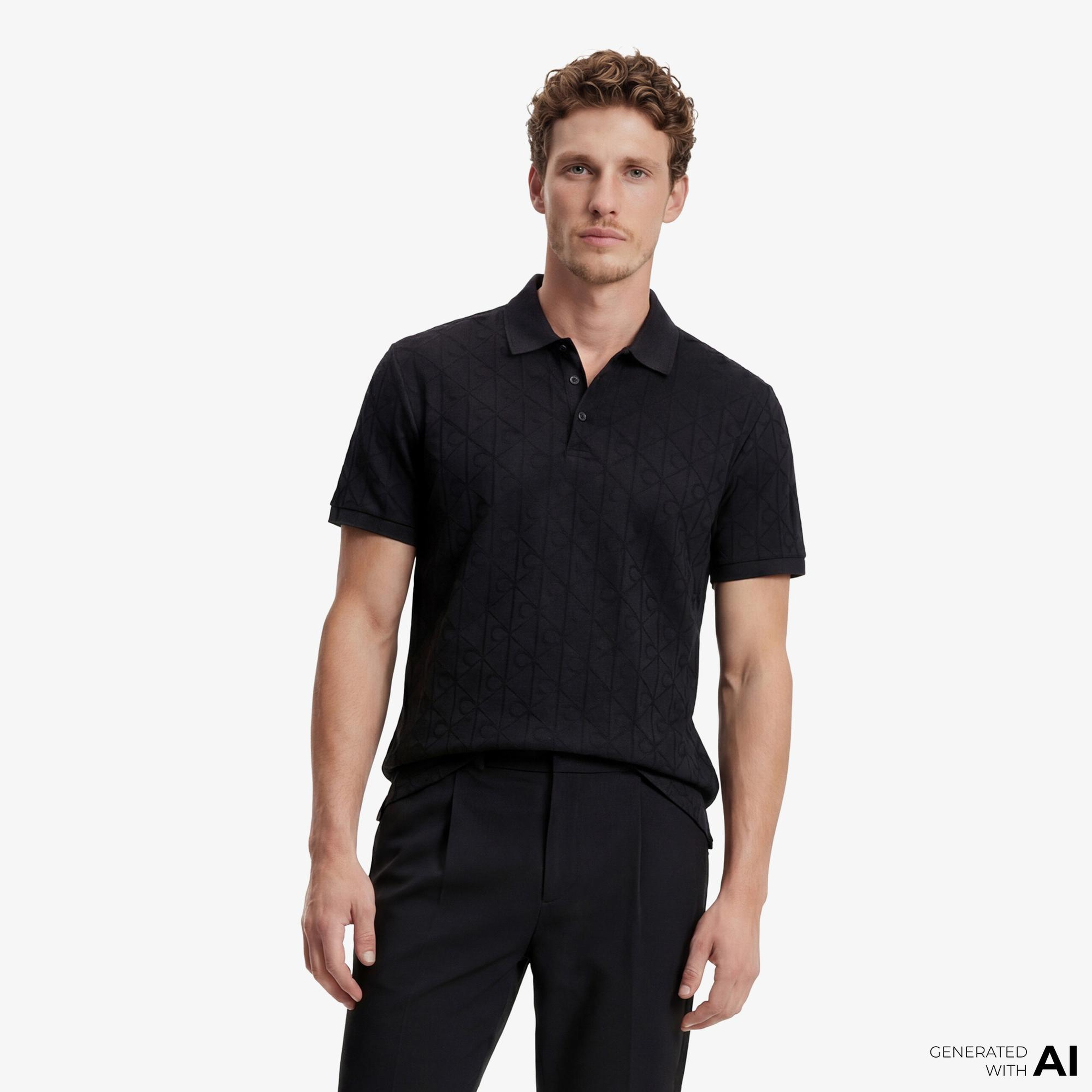 Calvin Klein Mercerized Emblem Jacquar Erkek Siyah Polo