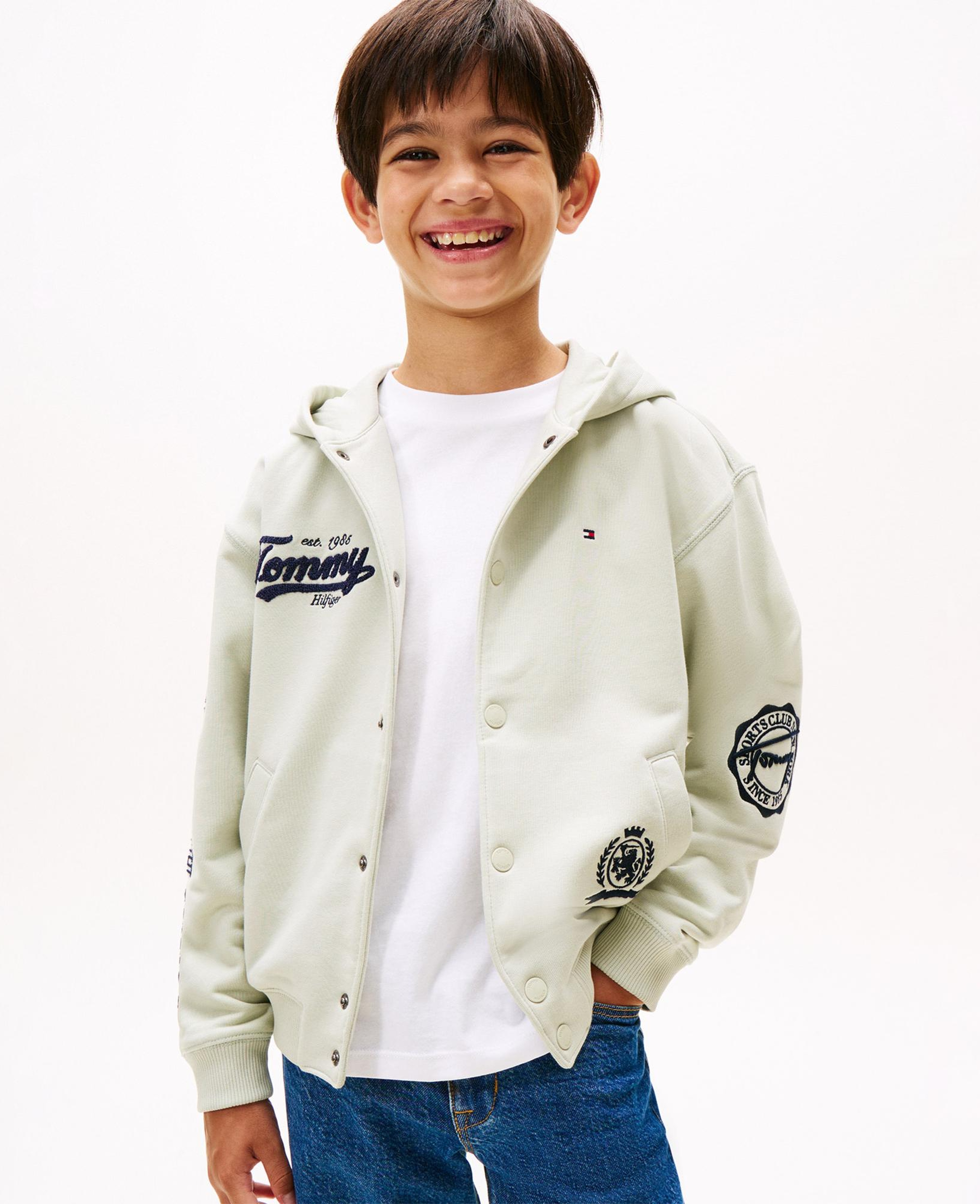 Tommy Hilfiger Varsity Graphic Snap Button Çocuk Bej Sweatshirt