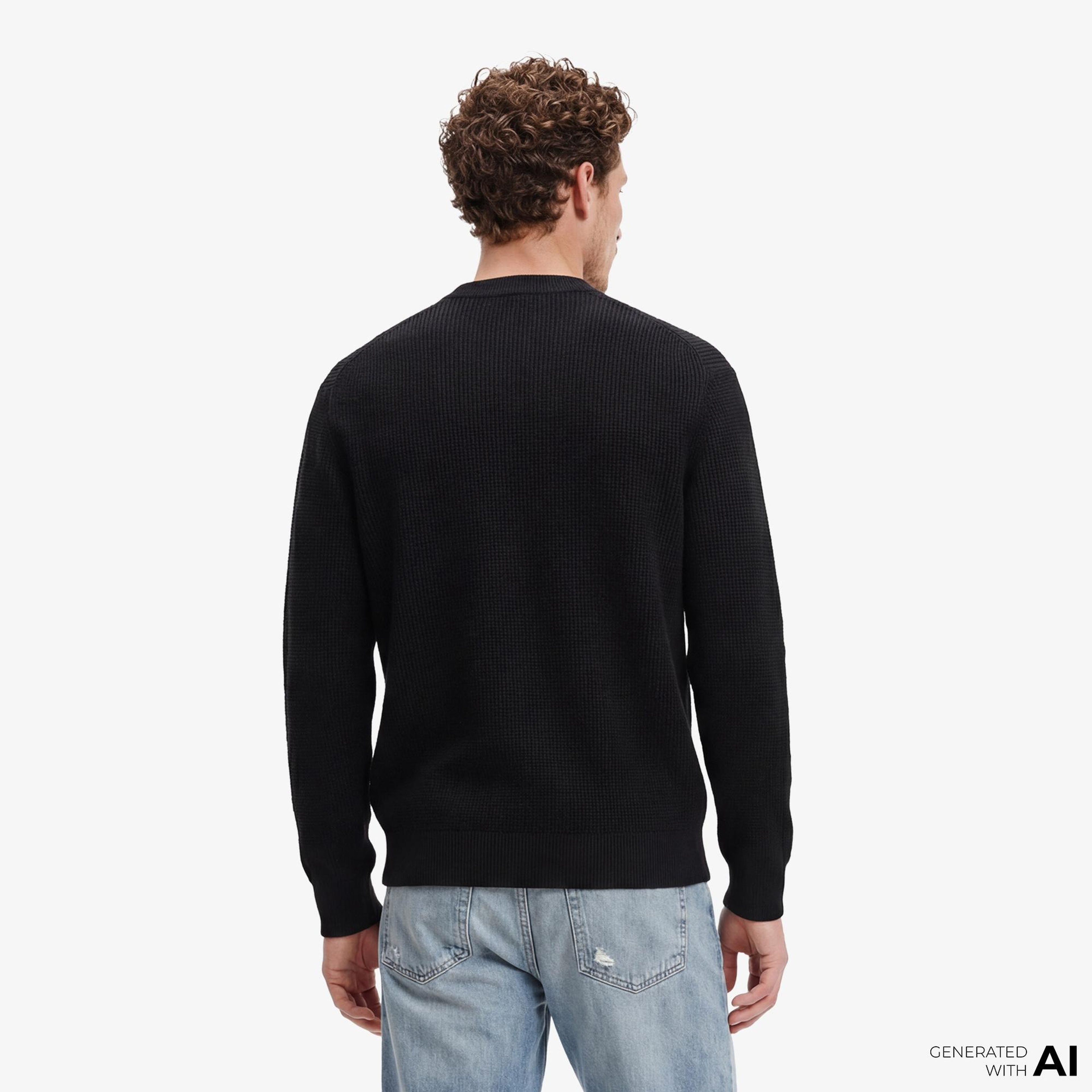 Calvin Klein Cotton Waffle Erkek Siyah Triko