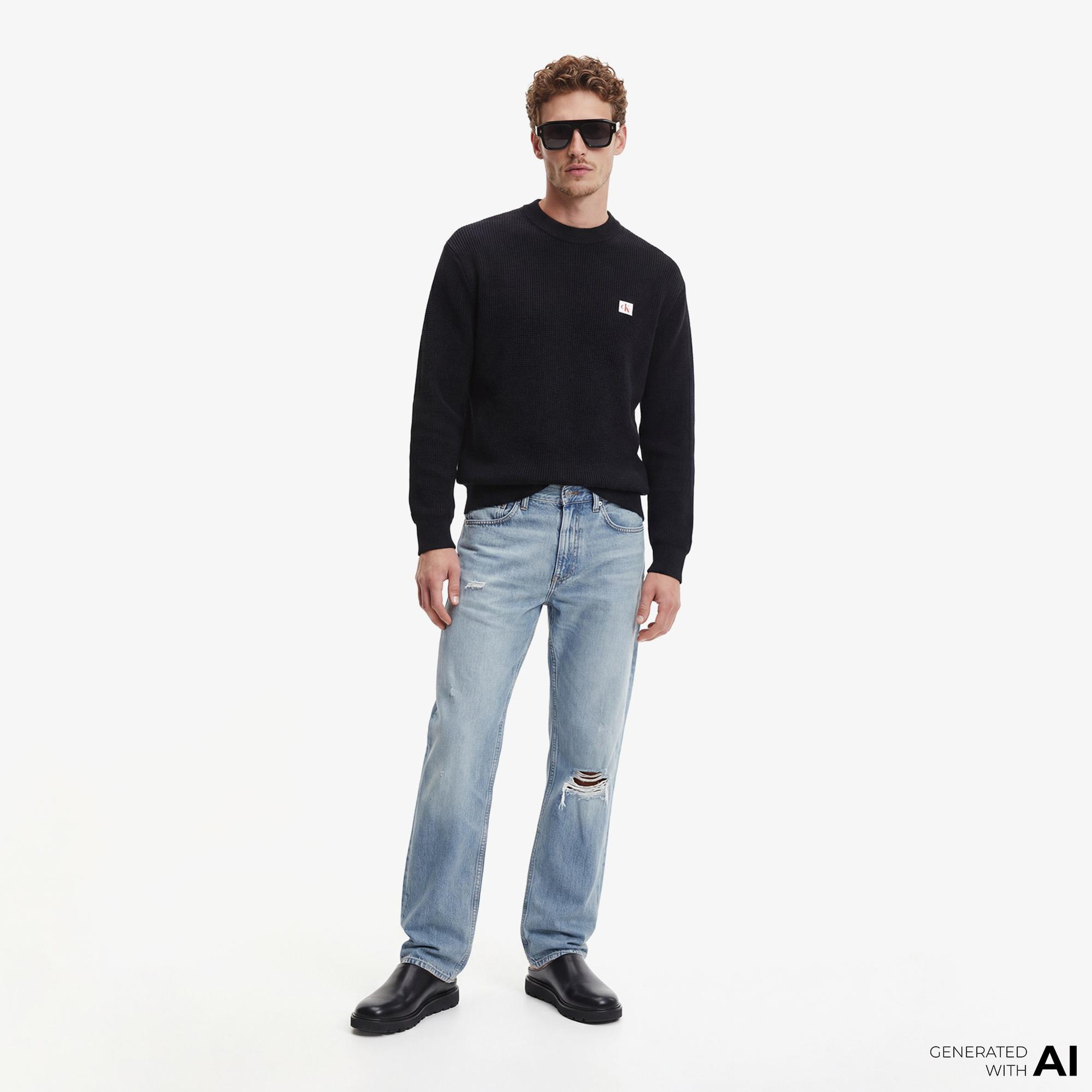 Calvin Klein Cotton Waffle Erkek Siyah Triko