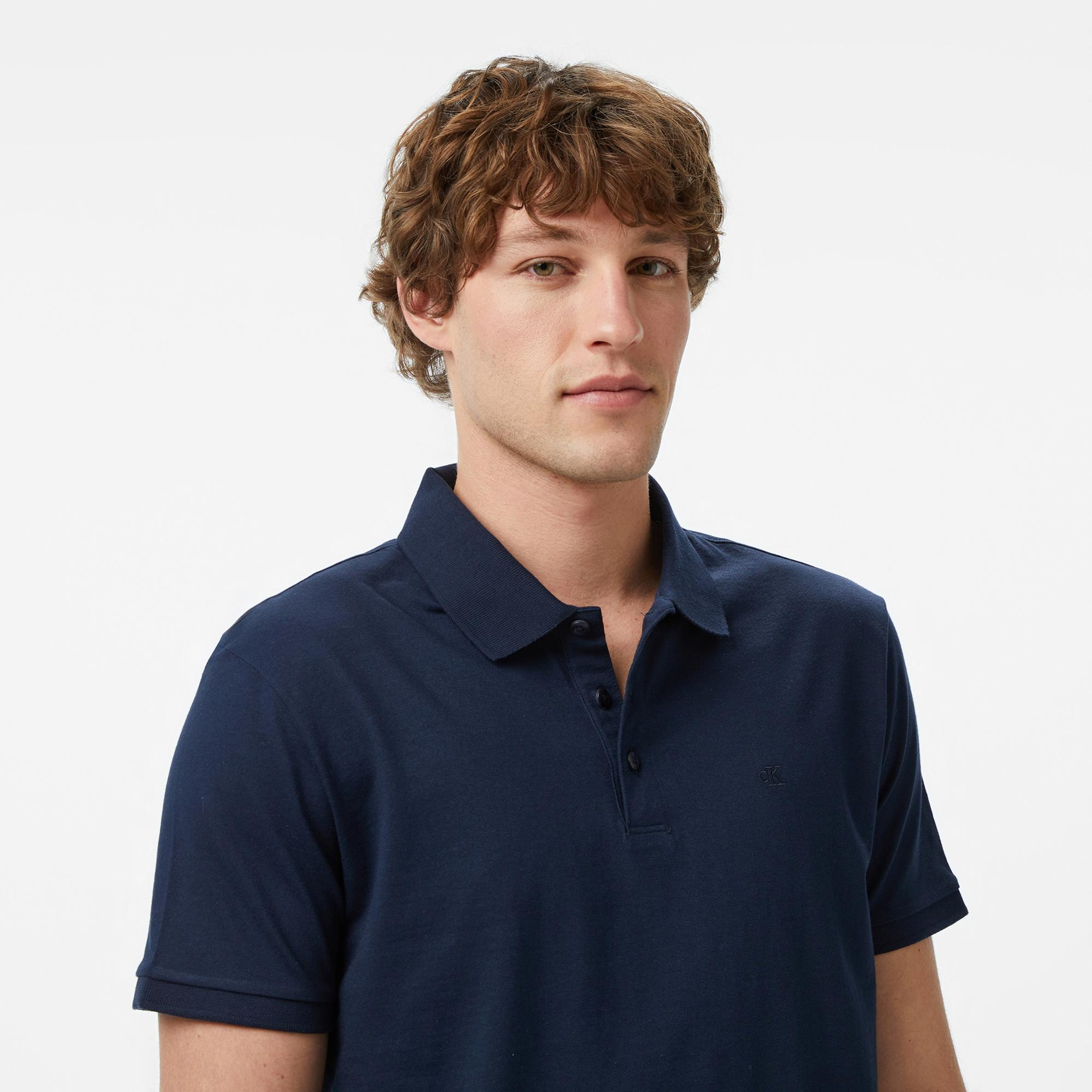 Calvin Klein Classic Monogram Erkek Mavi Polo