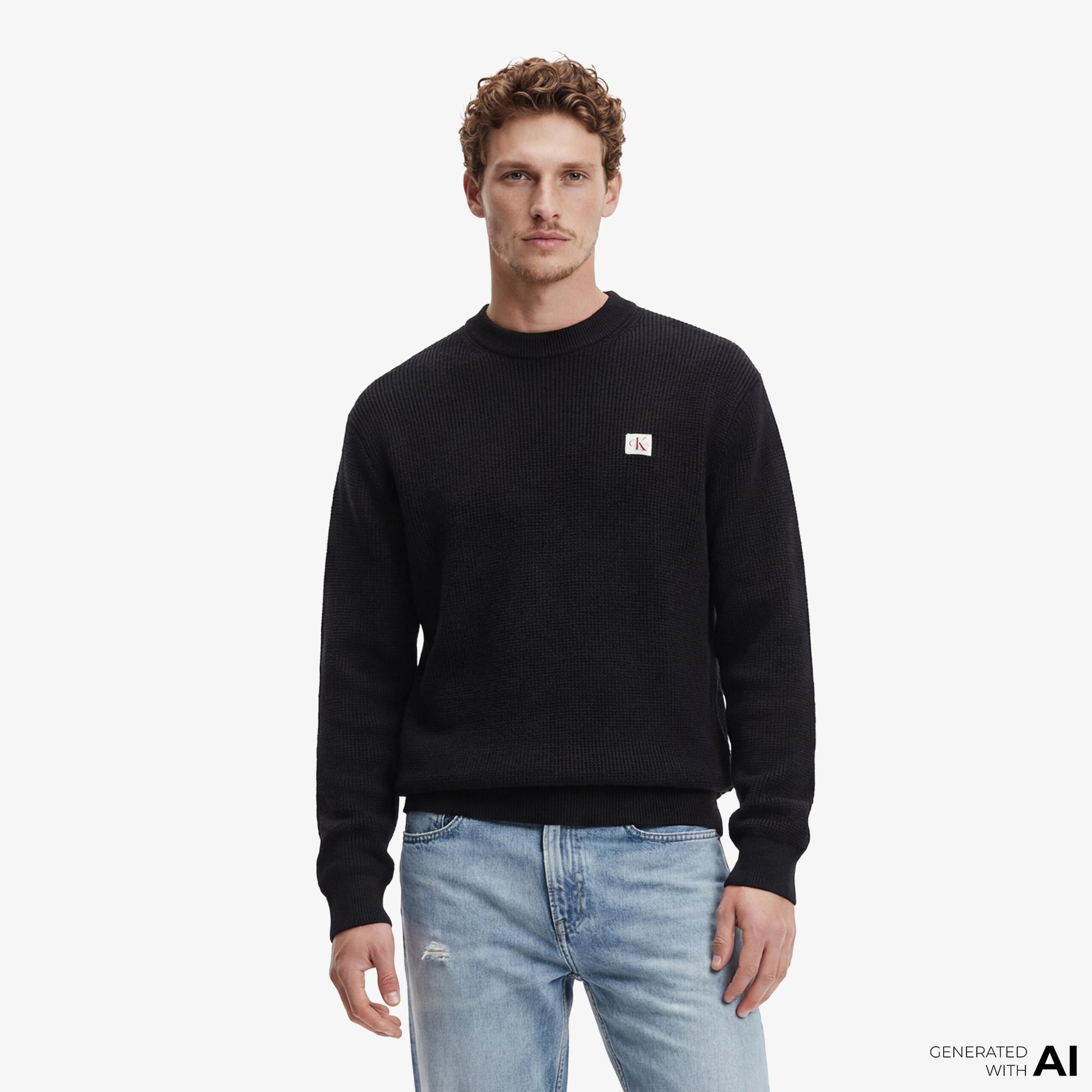 Calvin Klein Cotton Waffle Erkek Siyah Triko