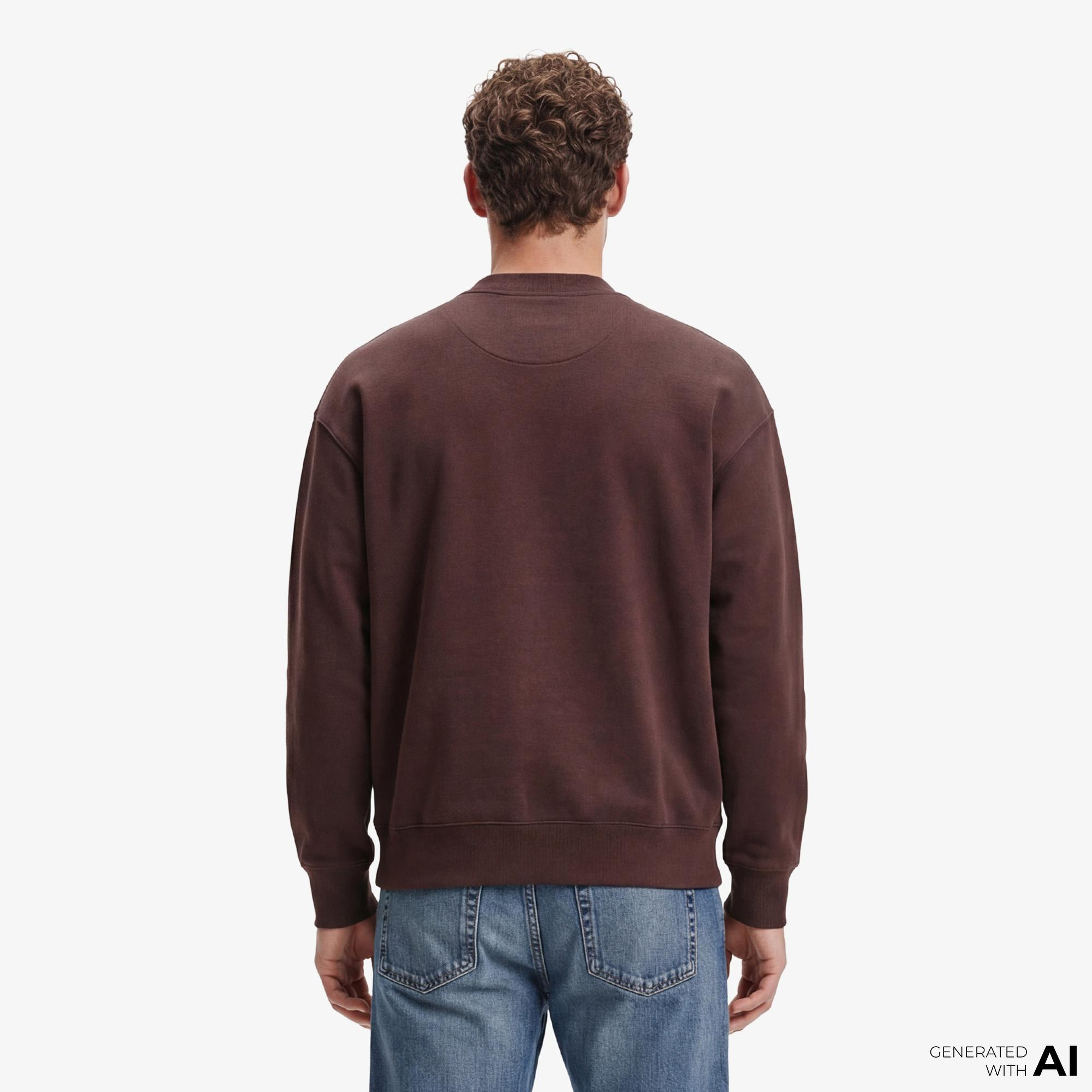 Calvin Klein Premium Terry Monologo Erkek Kahverengi Sweatshirt