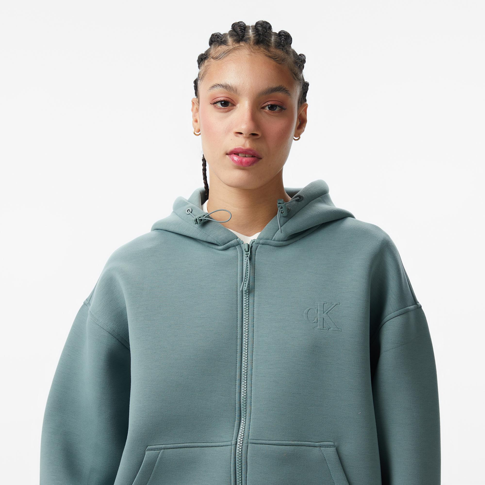 Calvin Klein Scuba Cropped Oversized Kadın Gri Sweatshirt