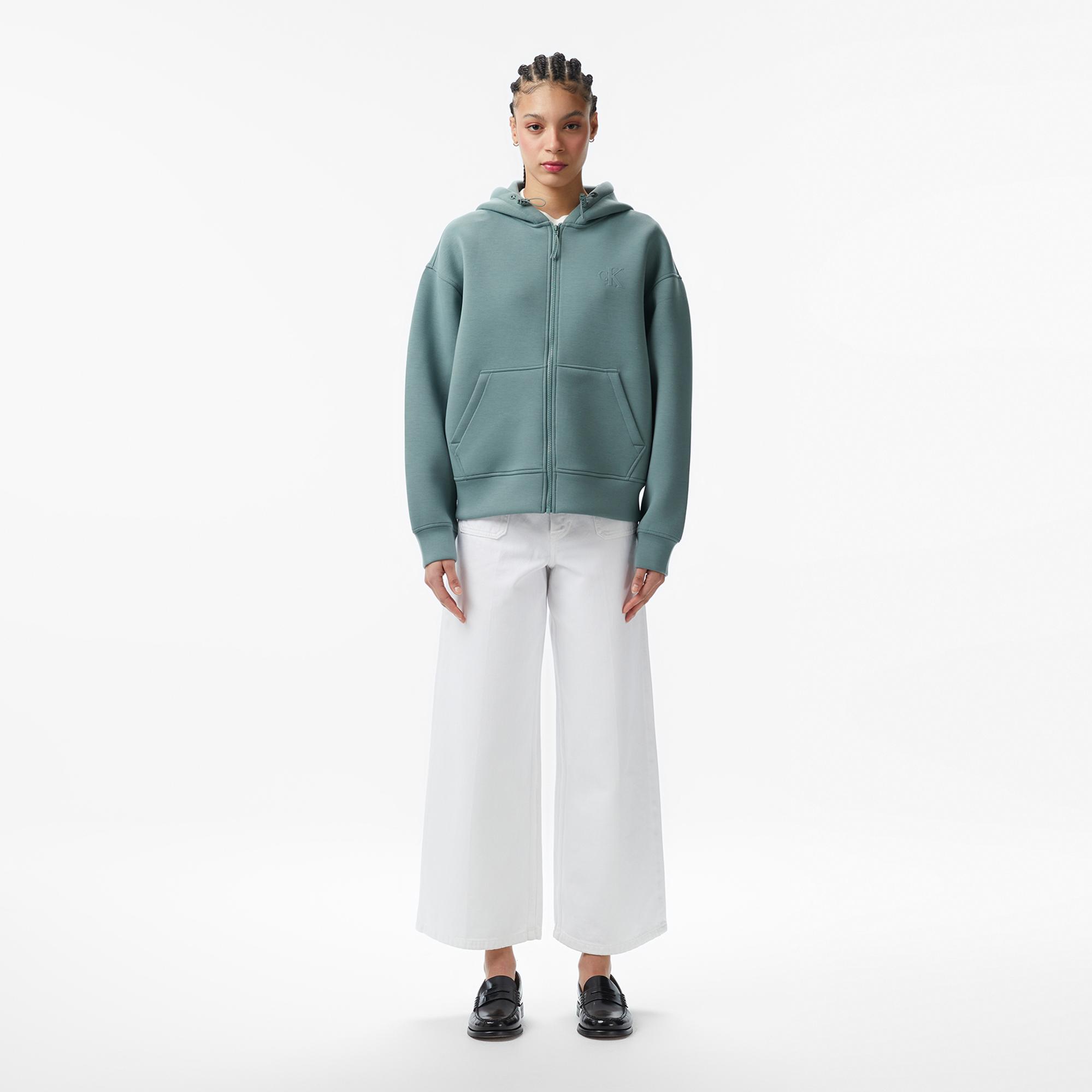 Calvin Klein Scuba Cropped Oversized Kadın Gri Sweatshirt