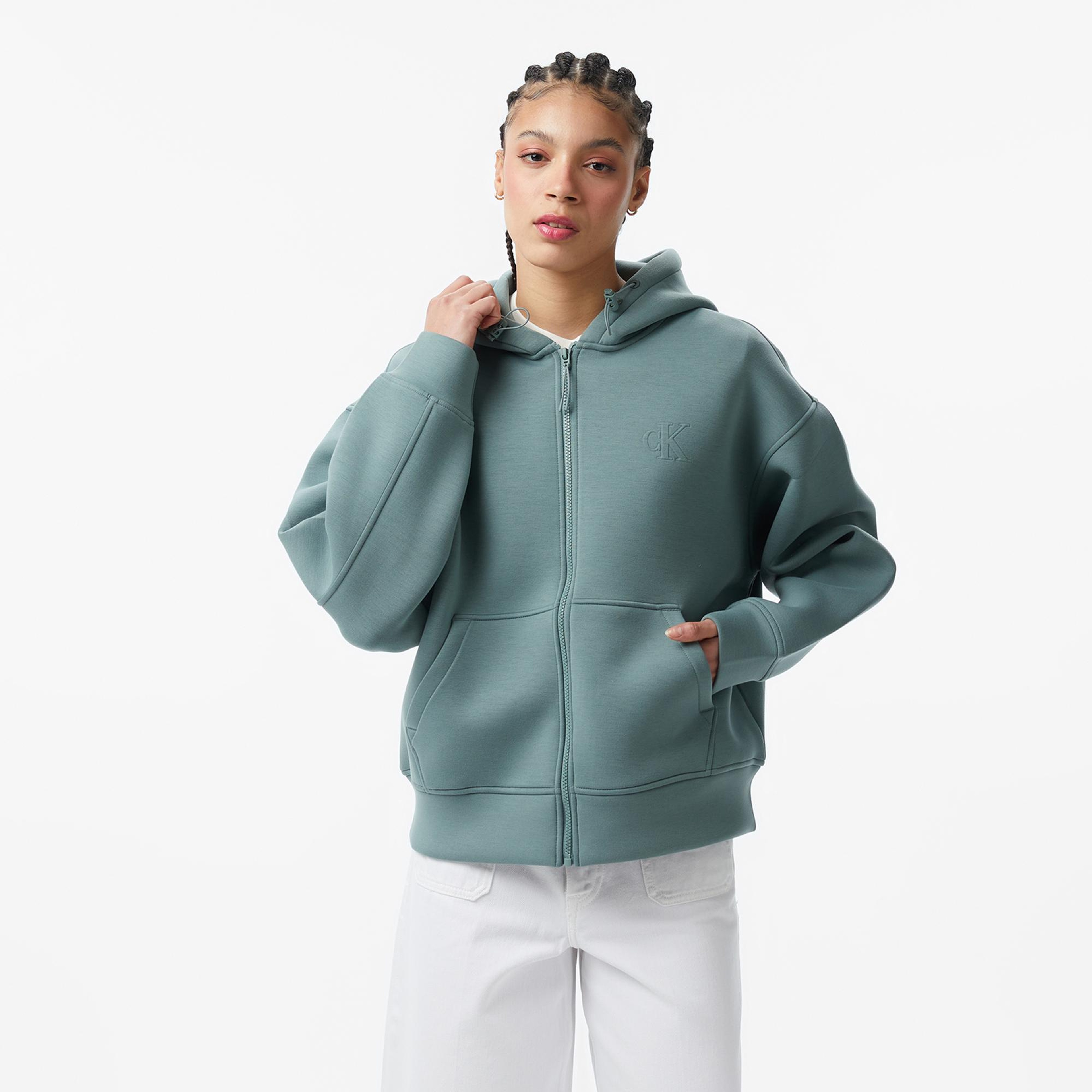 Calvin Klein Scuba Cropped Oversized Kadın Gri Sweatshirt