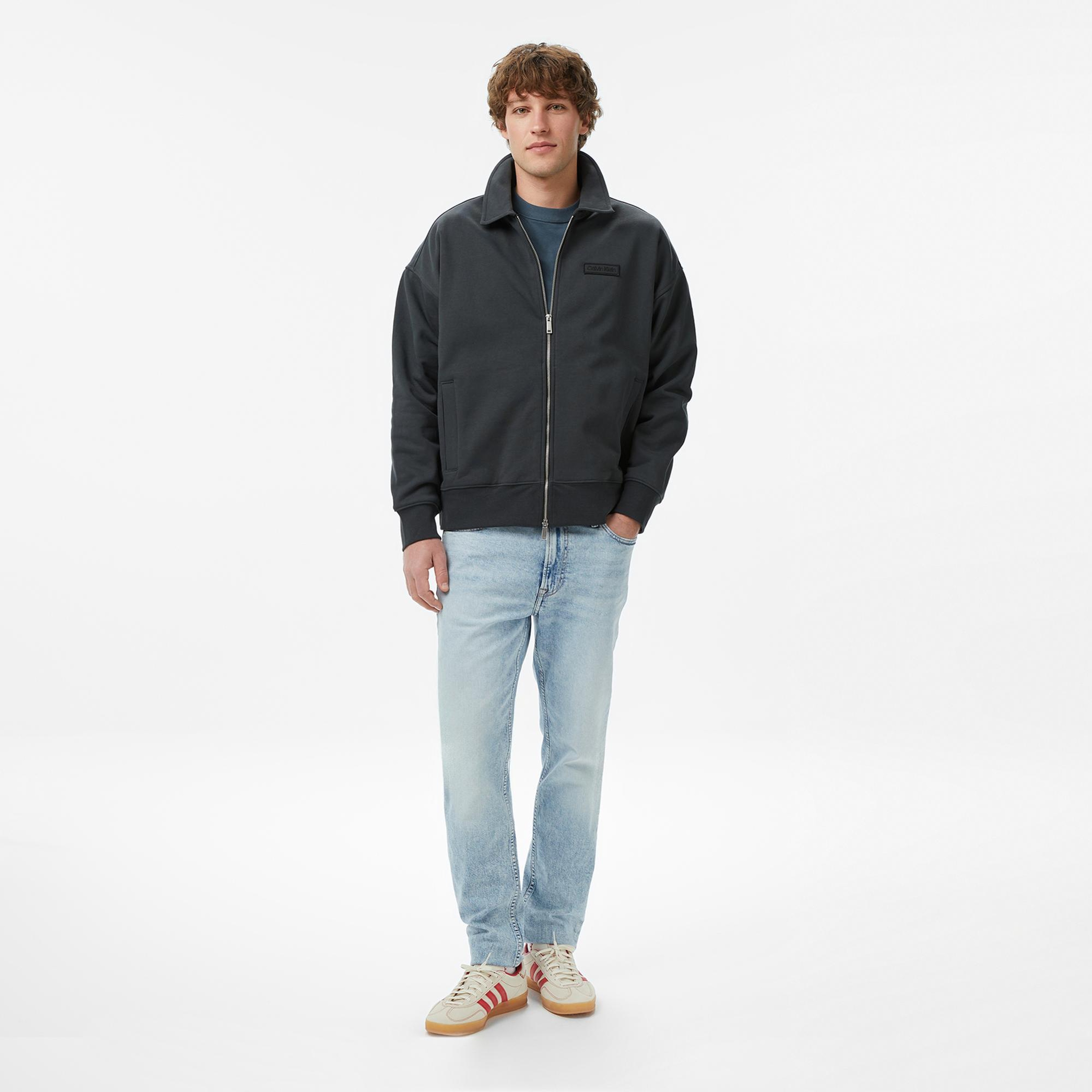 Calvin Klein Waffle-Lined Premium Erkek Gri Sweatshirt