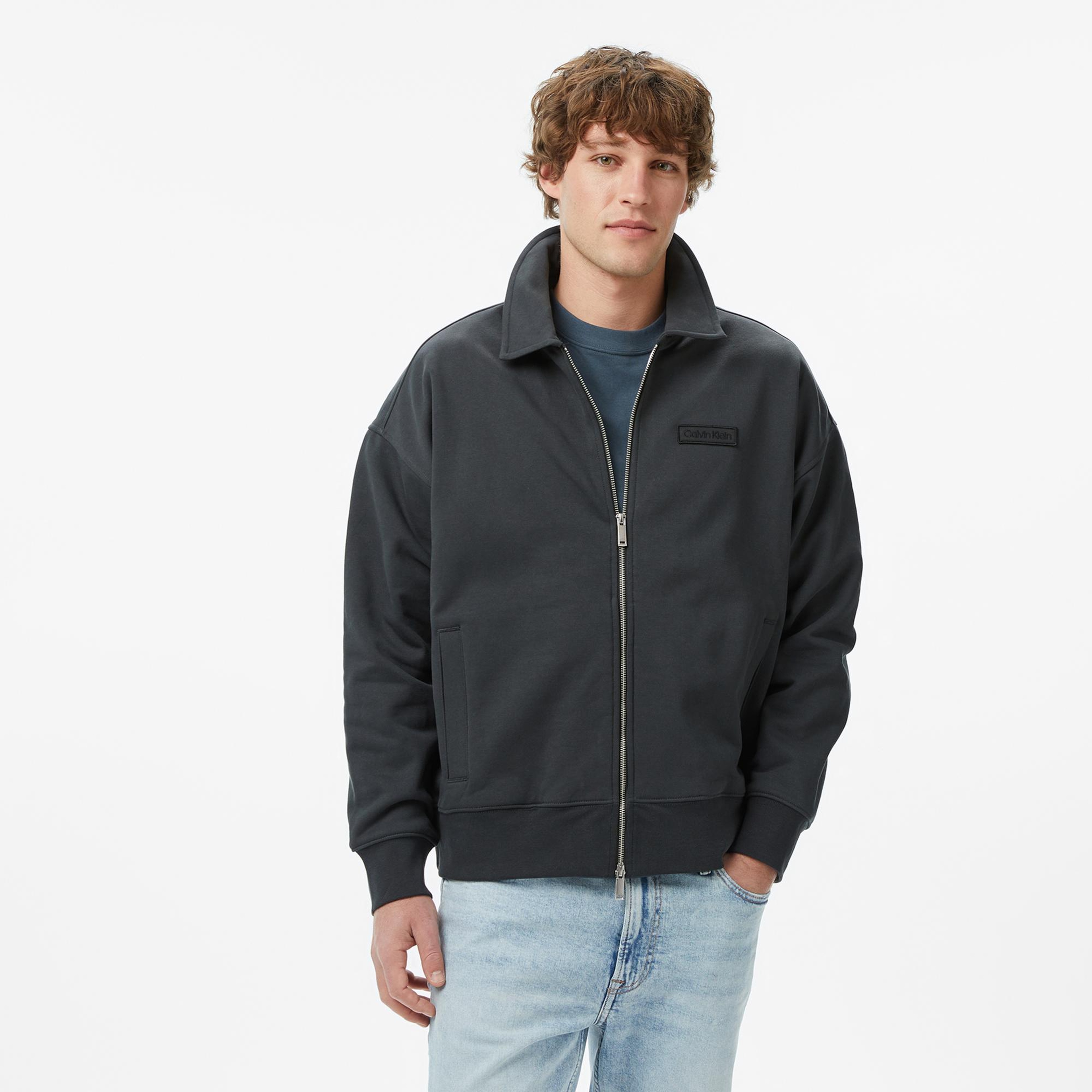 Calvin Klein Waffle-Lined Premium Erkek Gri Sweatshirt