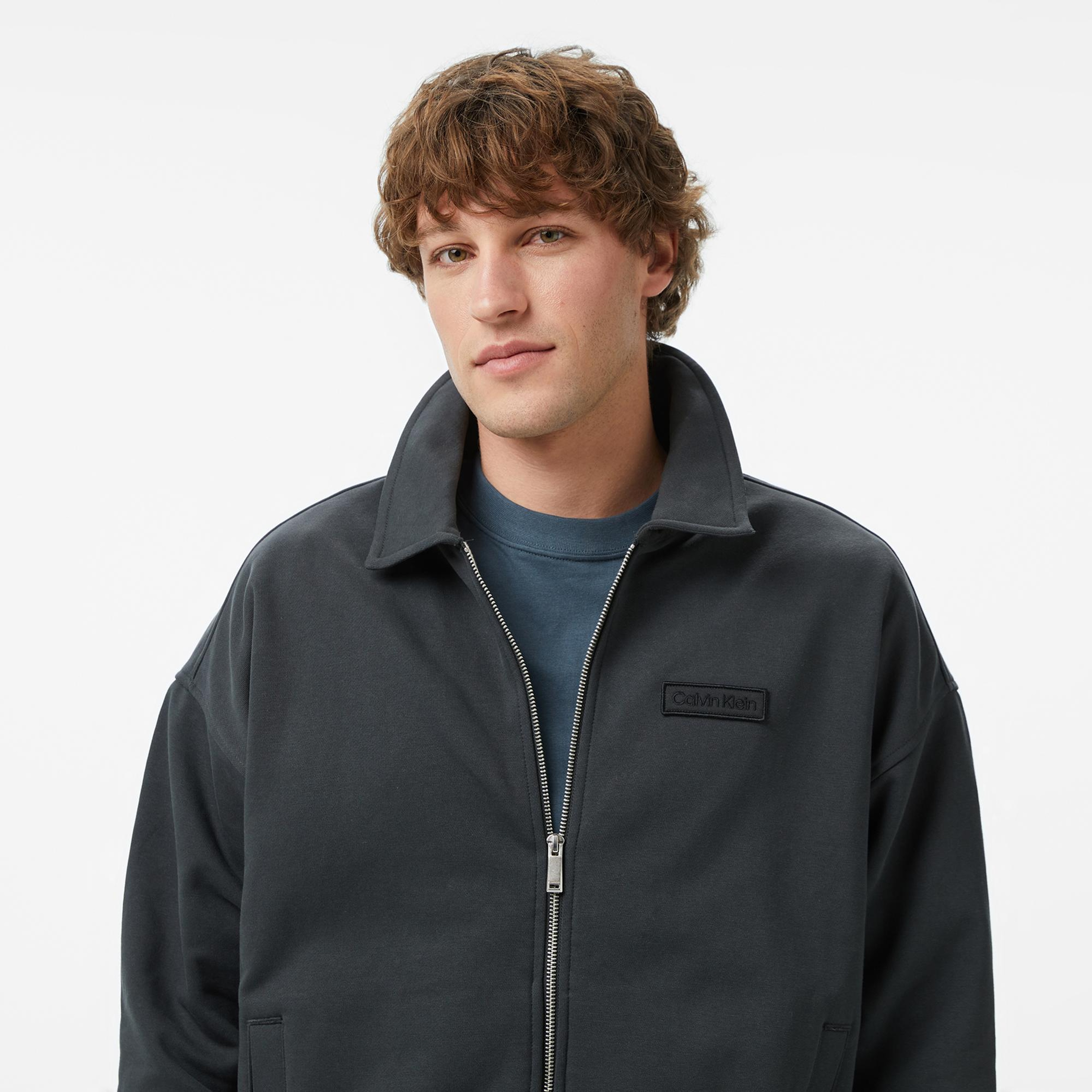 Calvin Klein Waffle-Lined Premium Erkek Gri Sweatshirt