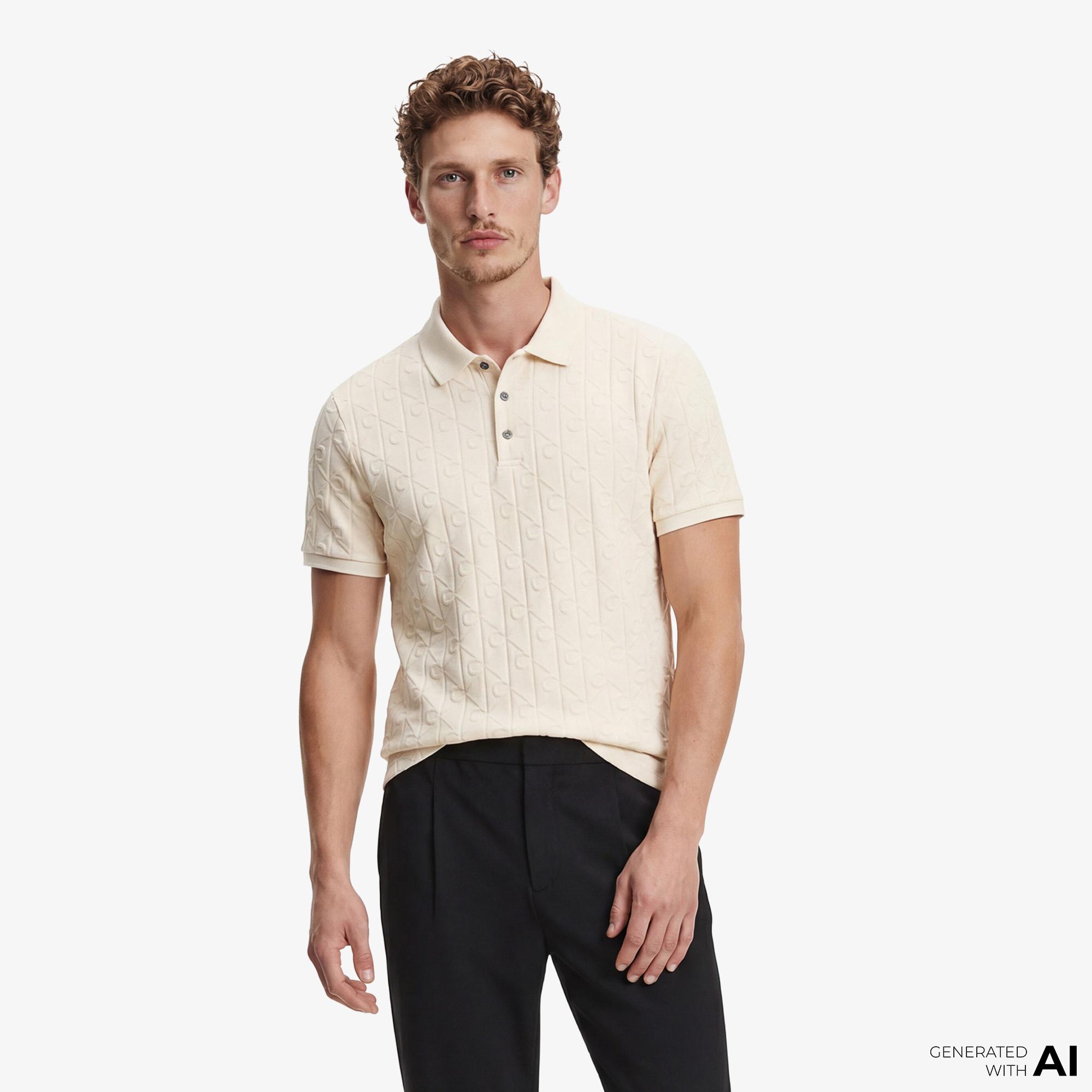 Calvin Klein Mercerized Emblem Jacquar Erkek Beyaz Polo